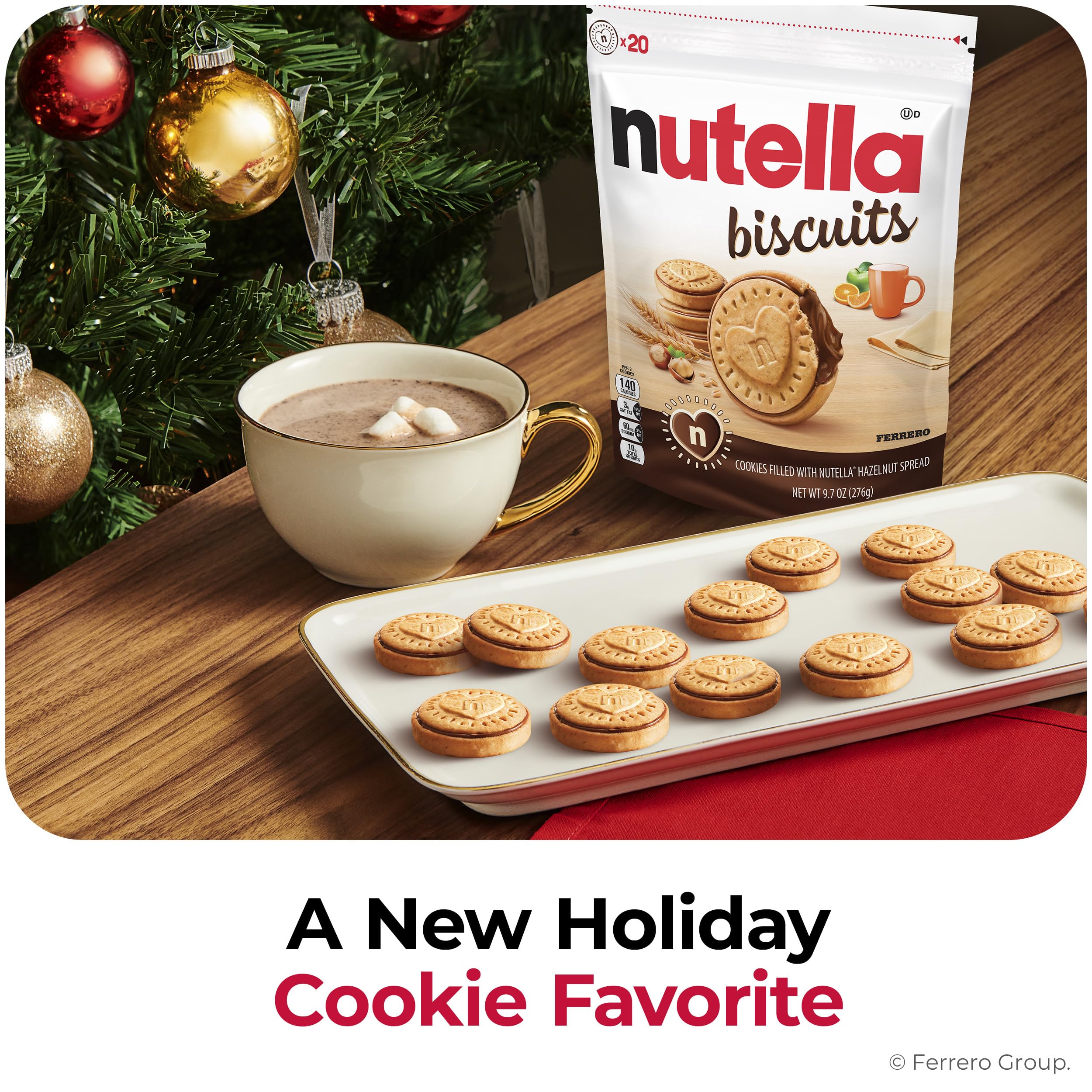 Nutella Biscuits, 20 Count Cookies, Hazelnut Spread with Cocoa, Holiday Christmas Cookies, 9.7 oz