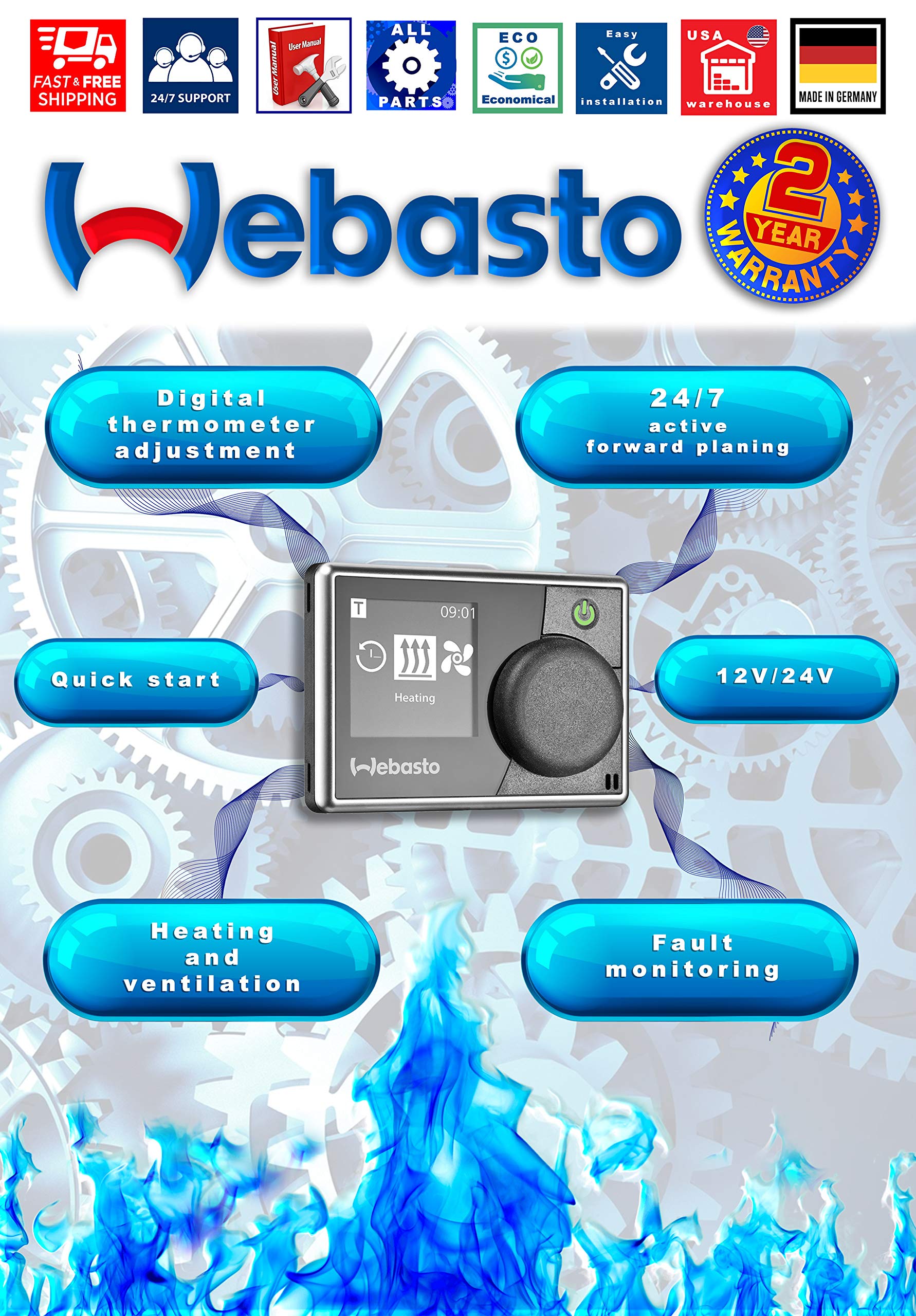 Full installation set Air Heater Webasto AT 2000 Diesel 12V with Electronic Timer