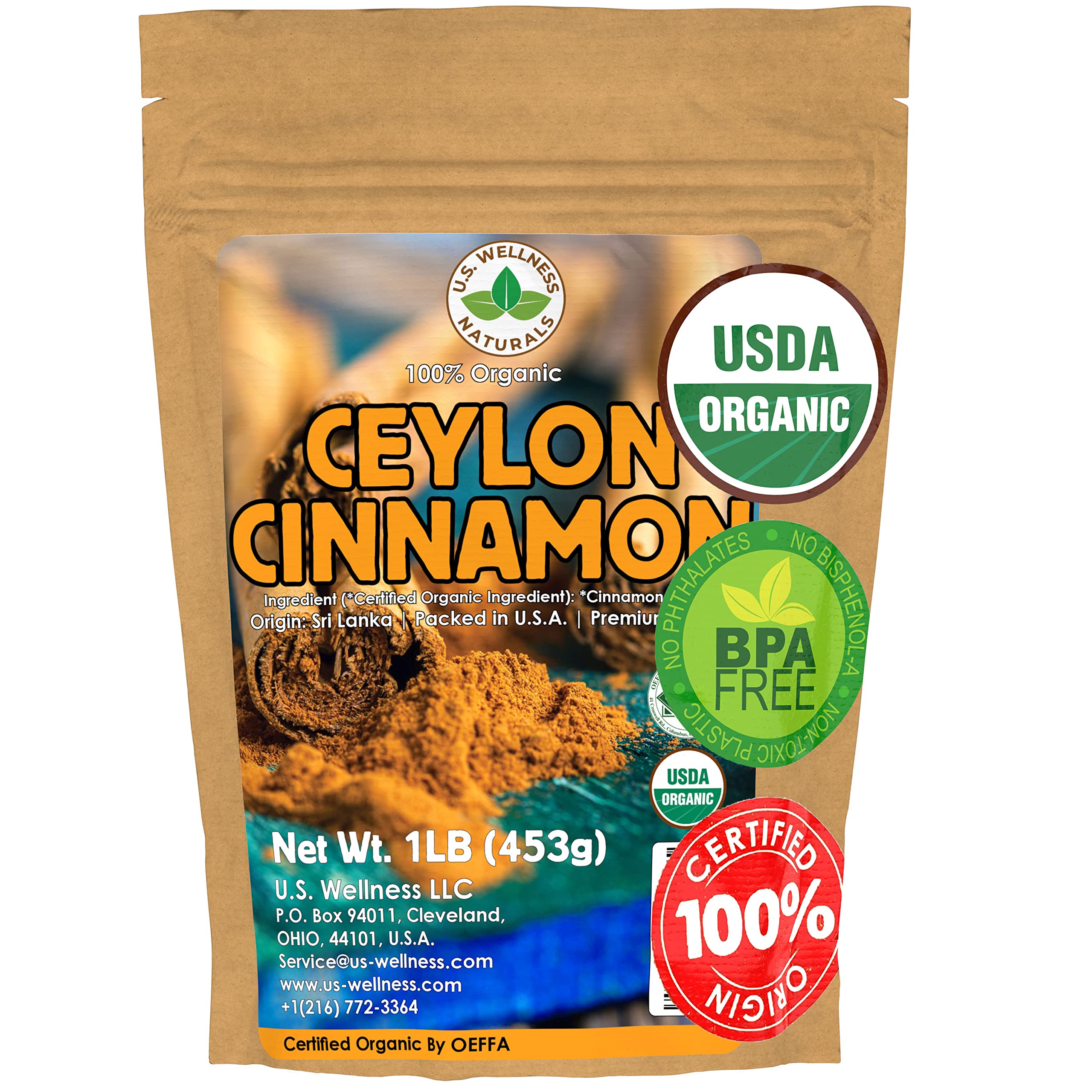 Ceylon Cinnamon Powder (1LB) | 100% CERTIFIED Organic | Freshly Ground Premium Sri Lanka Cinnamon For Exquisite Flavor and Aroma | Gluten Free & Non-GMO | Controlled and Packed in USA Food Facility