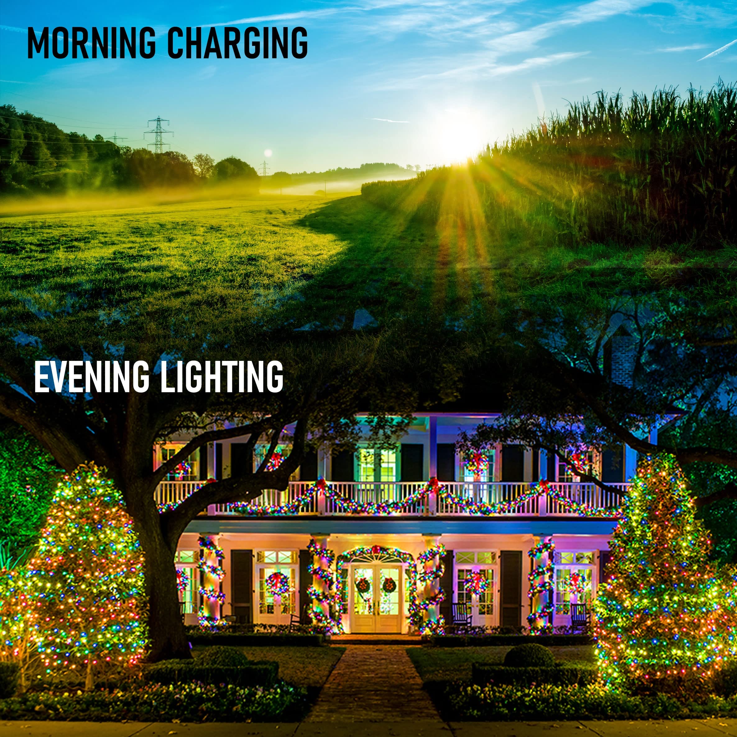 Dazzle Bright 2 Pack Total 400LED 132FT Multi-Colored Christmas Solar String Outdoor Lights, Solar Powered with 8 Modes Waterproof Fairy Lights for Bedroom Patio Garden Tree Party Yard Decoration