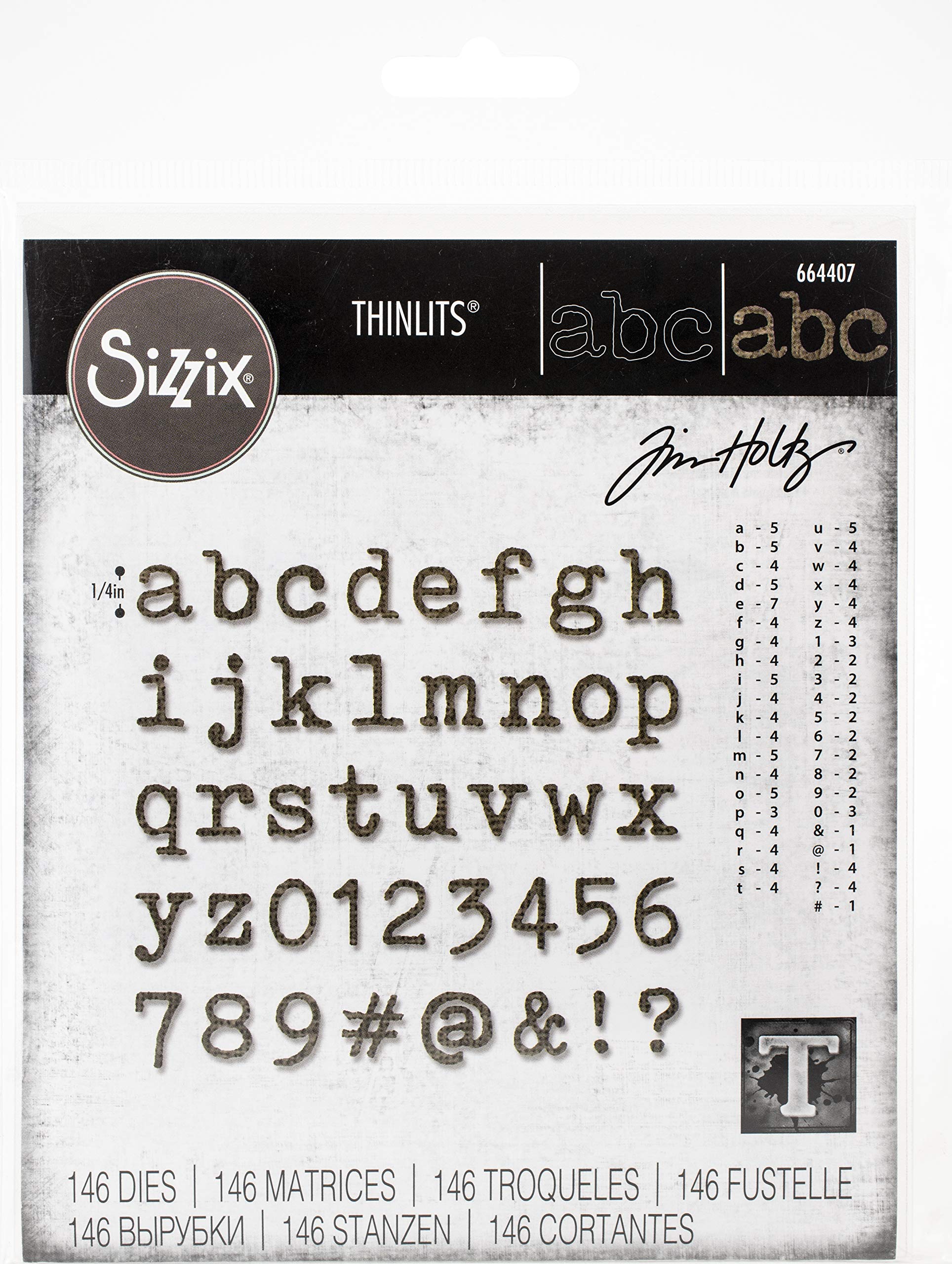 Sizzix Thinlits Die Set 146 Pack Alphanumeric Tiny Type Lower by Tim Holtz, Multicolor
