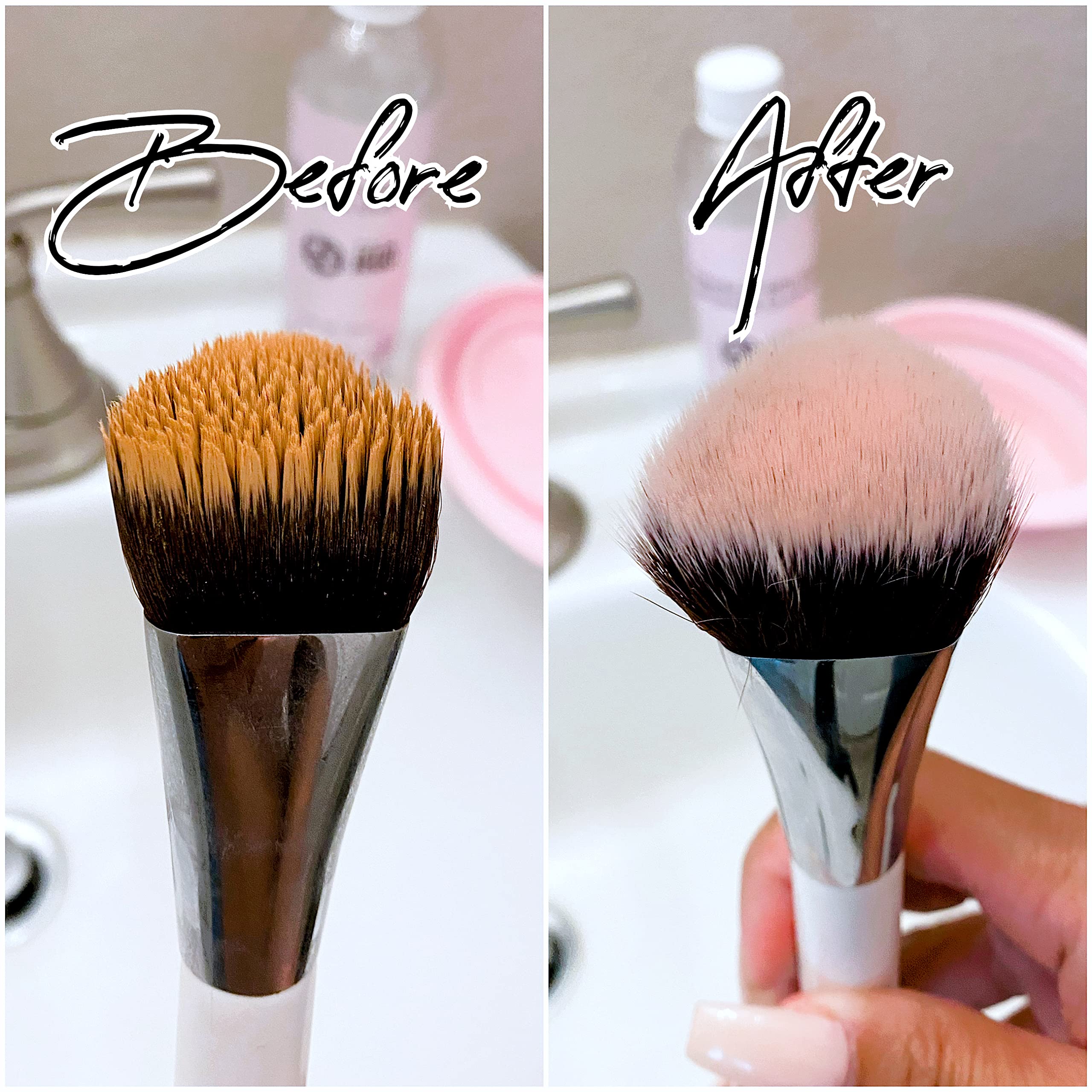 JEGO Makeup Brush Cleaner Solution - Sponge Cleaner - Make Up Brush Liquid Cleanser - Hypoallergenic & Plant-Based Solution Removes Makeup, Dirt, & Oil - 8 Oz (1 Bottle + Bowl)