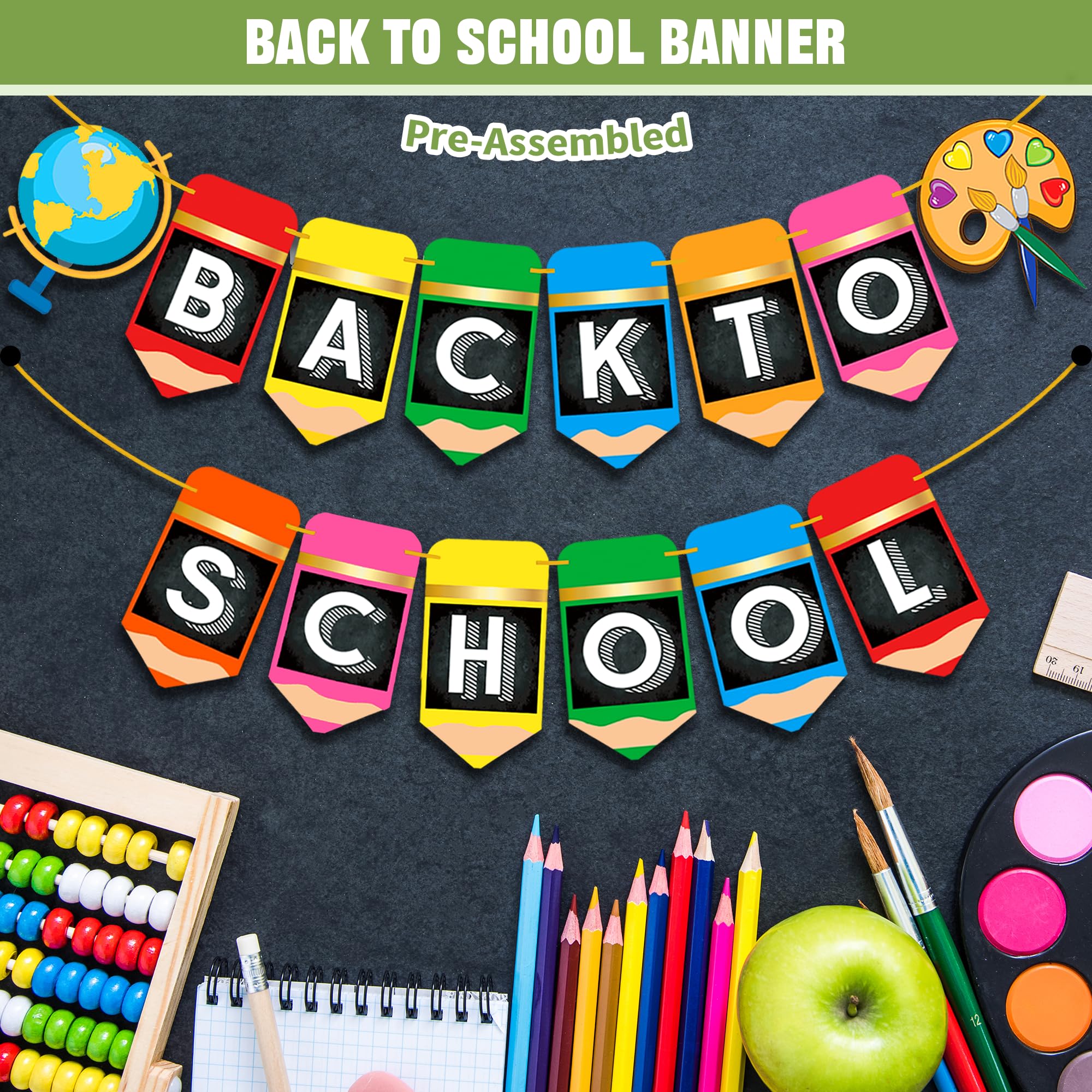 Back to School Banner Decorations - 2 Strings 10 Feet, No DIY Welcome Back to School Banner Decor for Classroom Back To School Party Decorations, First Day of School Decorations