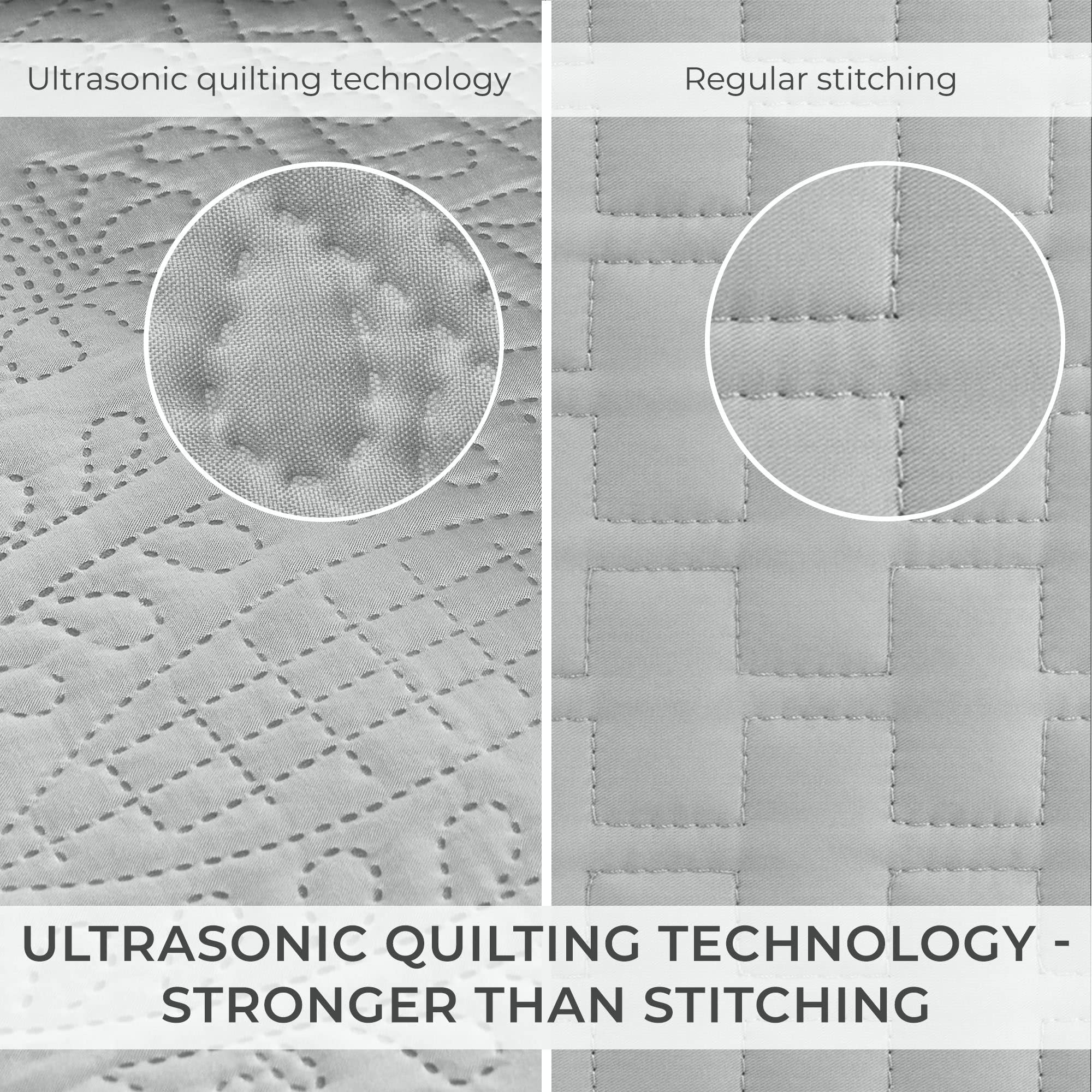 Mellanni Bedspread Coverlet Set + 6PC Sheets Set Bundle&Save - Iconic Collection Bedding - Bundle Includes: 3 Piece Oversized Quilt Set and 6 Piece Bed Sheet Set (King, Light Gray/Blush Pink)