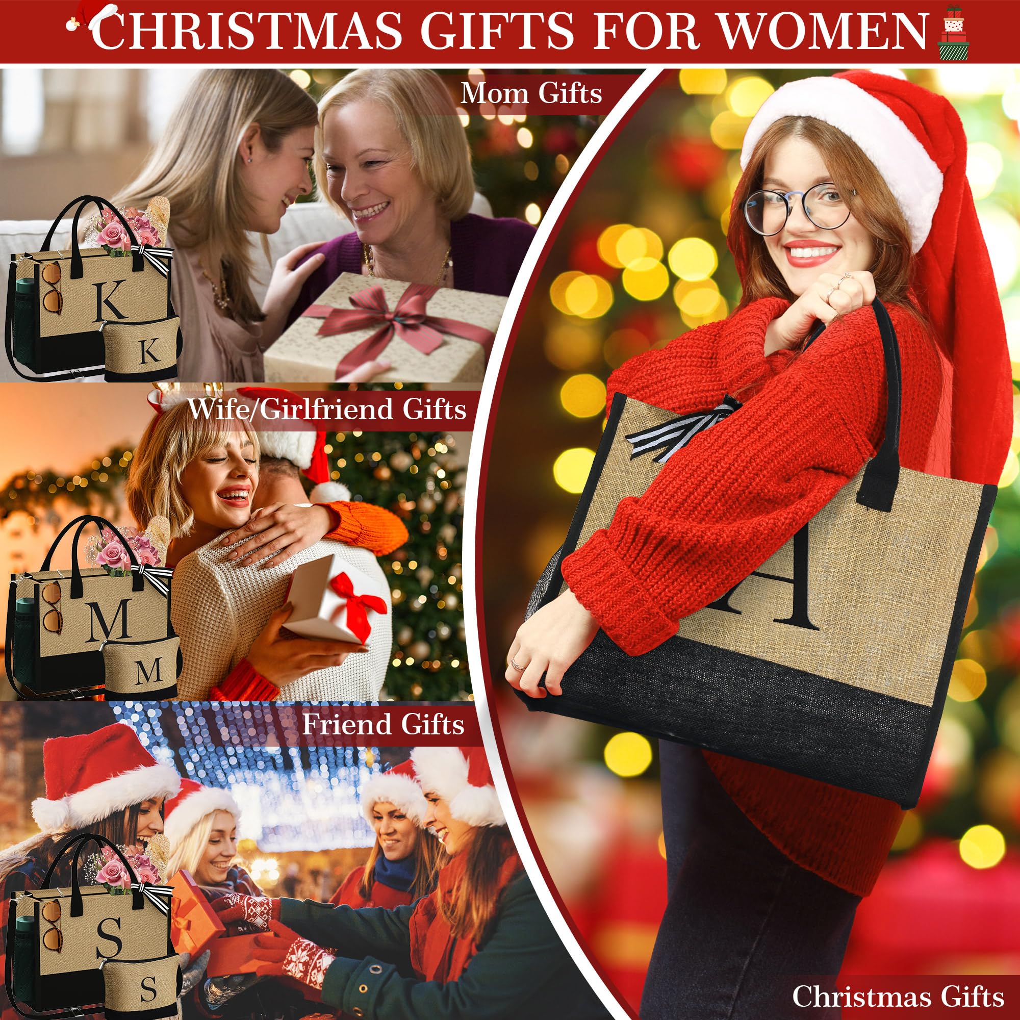 YOOLIFE Christmas Gifts for Women - Birthday Gifts for Women, Gifts for Women, Teacher Gifts, A Initial Tote Bag Gifts for Women Her Friend Sister Mom Gifts Birthday Gifts, Christmas Gifts 2024