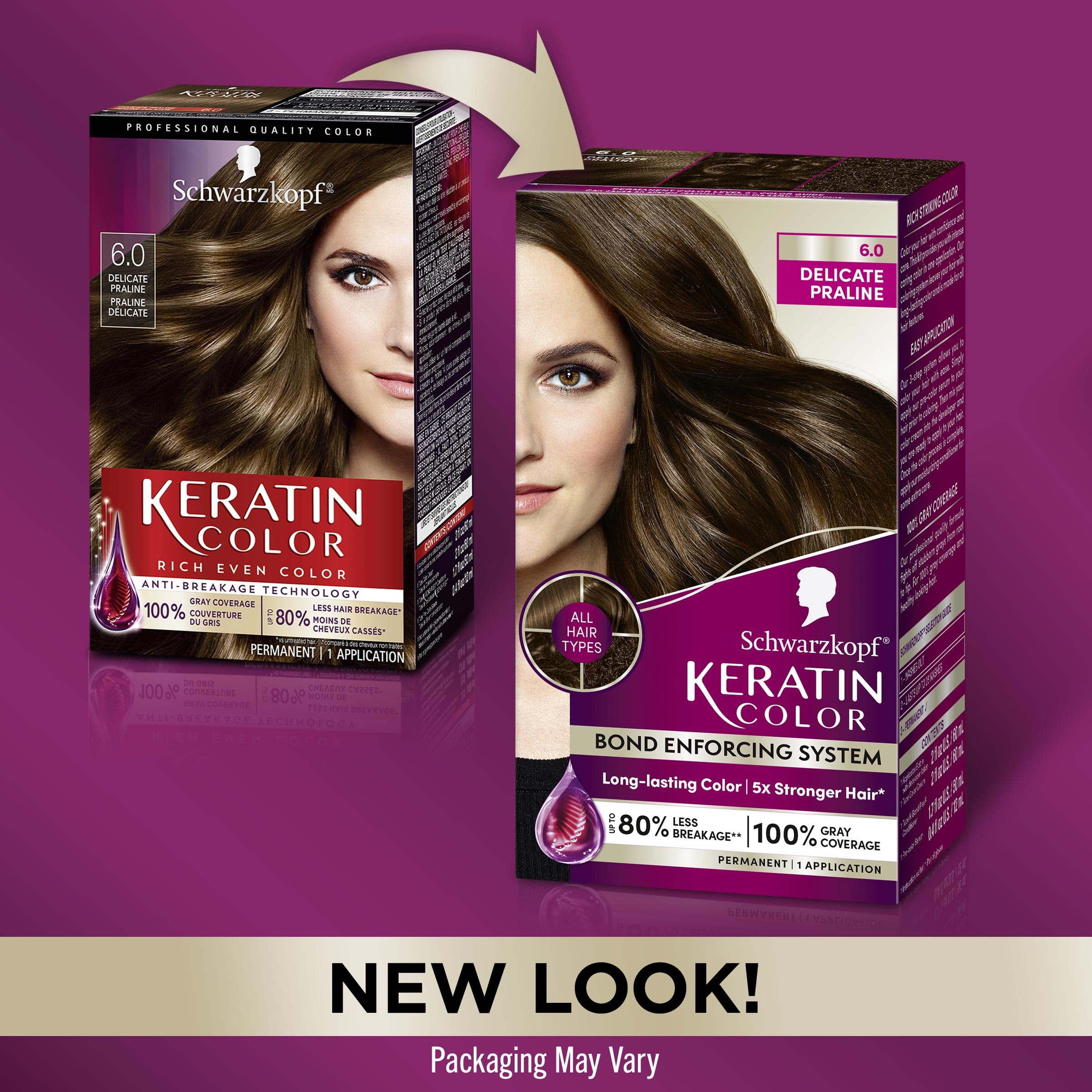Schwarzkopf Keratin Permanent Hair Color, 6.0 Delicate Praline, 1 Application - Professionally Inspired Permanent Hair Dye, for up to 80% Less Breakage vs Untreated Hair and up to 100% Gray Coverage