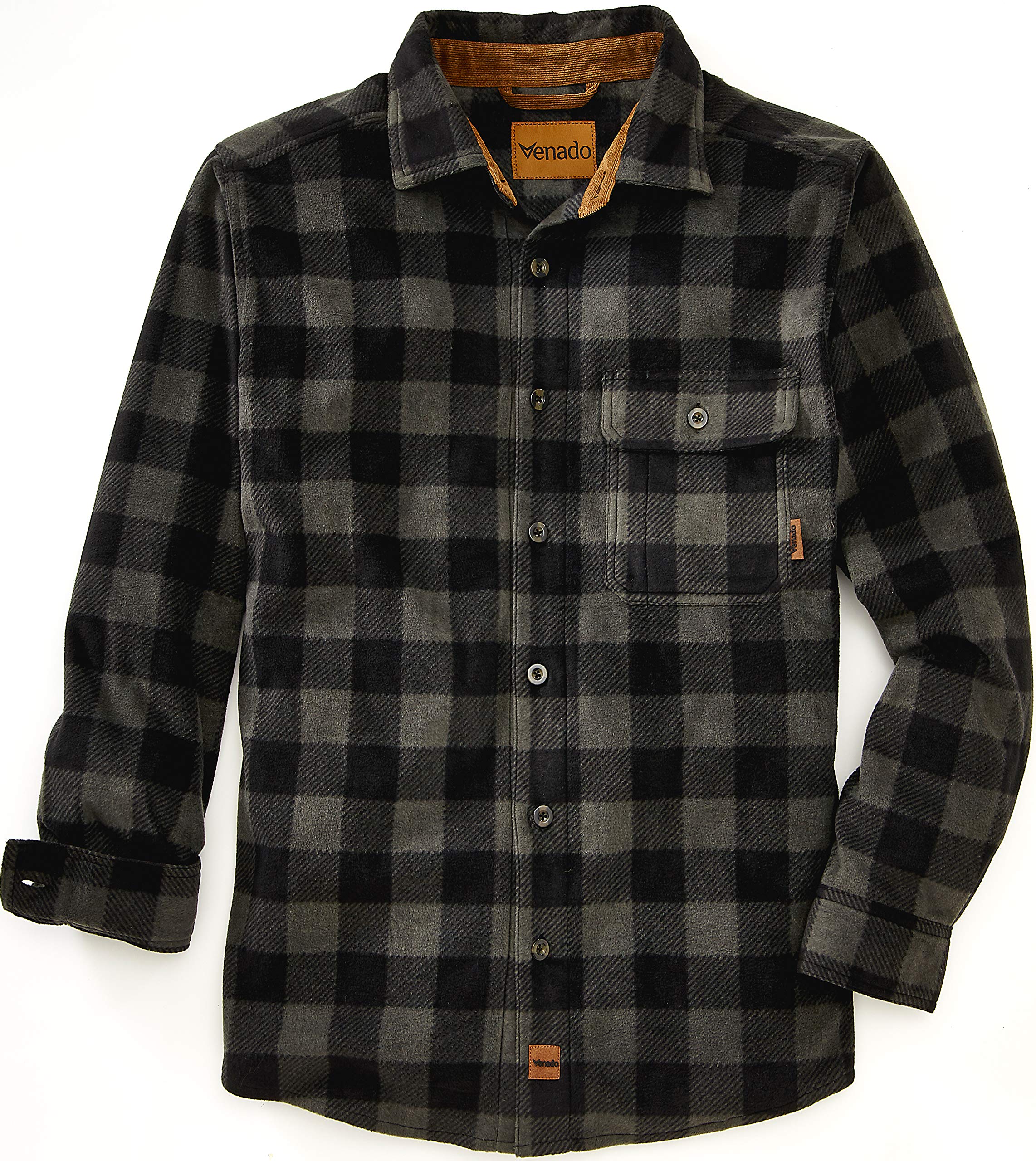 Venado Mens Plaid Shirts for Men - Heavyweight Buffalo Plaid Fleece Shirt - Soft (Plaid Charcoal, Large)