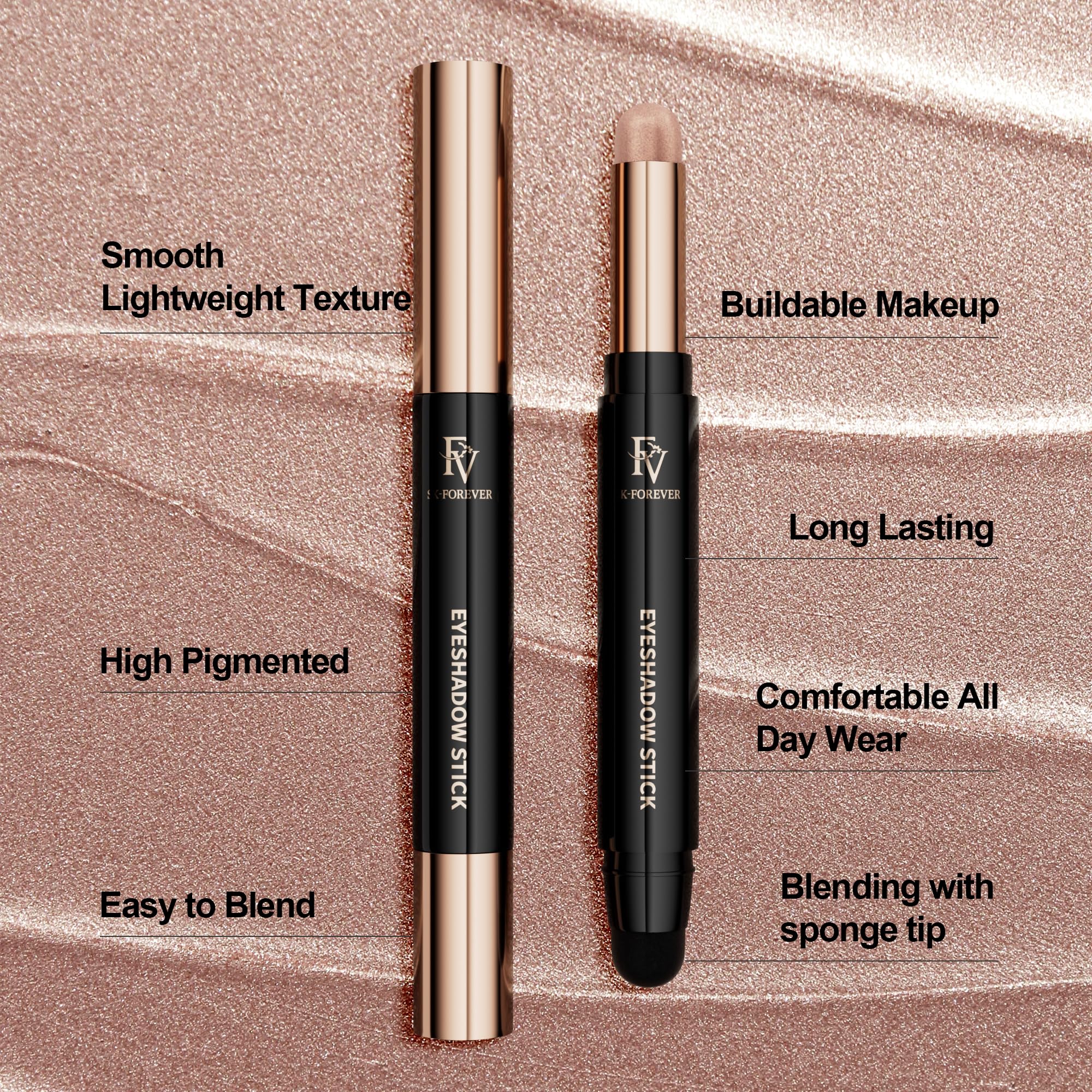 FV Shimmer Eyeshadow Stick, Long Lasting High Pigmented Cream Eyeshadow Stick, Crease-Proof, Waterproof Eyeshadow with Natural Makeup Finish, Highlighter Eyeshadow Pencil (05 Champagne Shimmer)