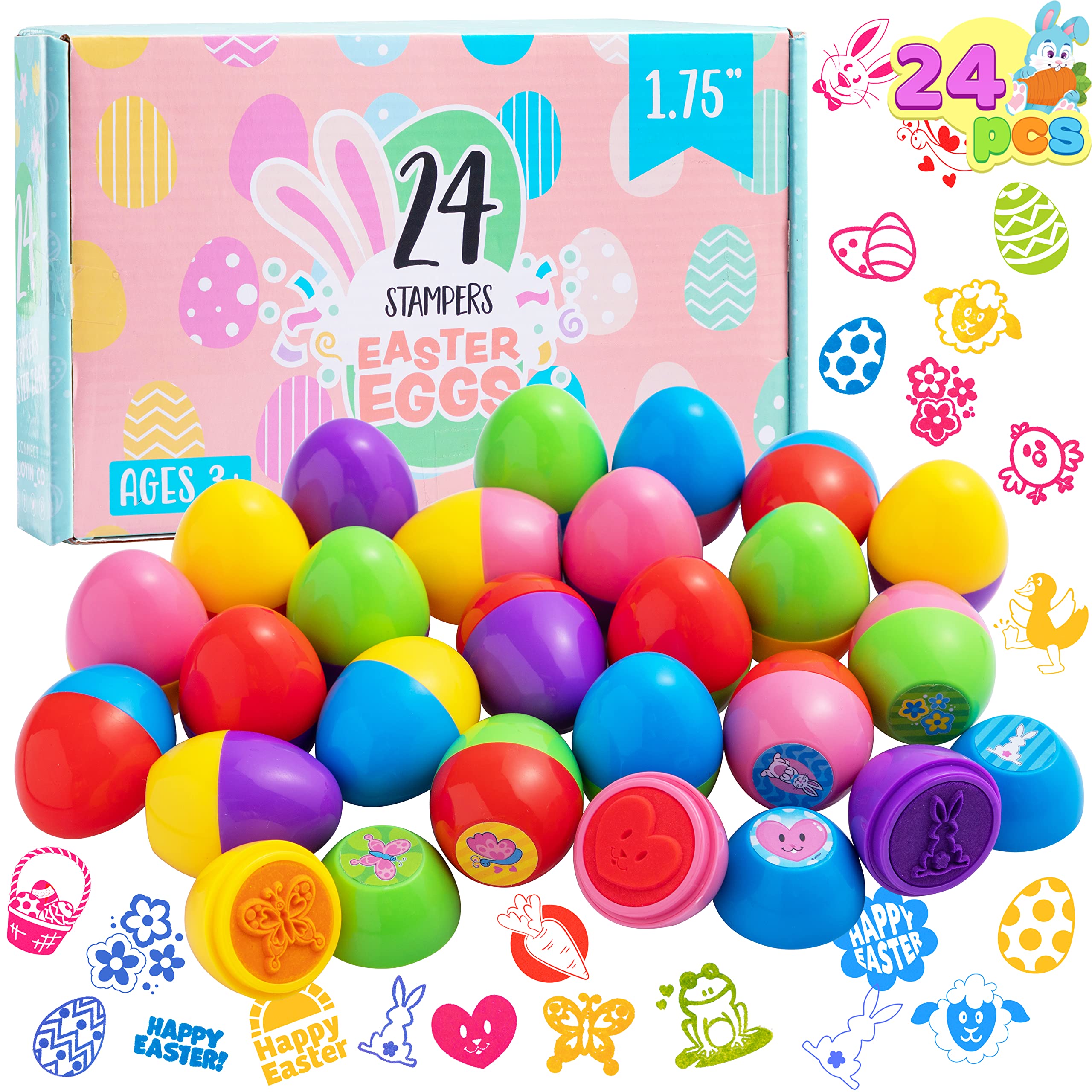 JOYIN 24 Pcs Easter Egg Stampers Toys for Easter Eggs Hunt Game, Basket Stuffers Fillers, Kids Gifts, Party Favor, Self Inking Stamp for Classroom Prize Supplies