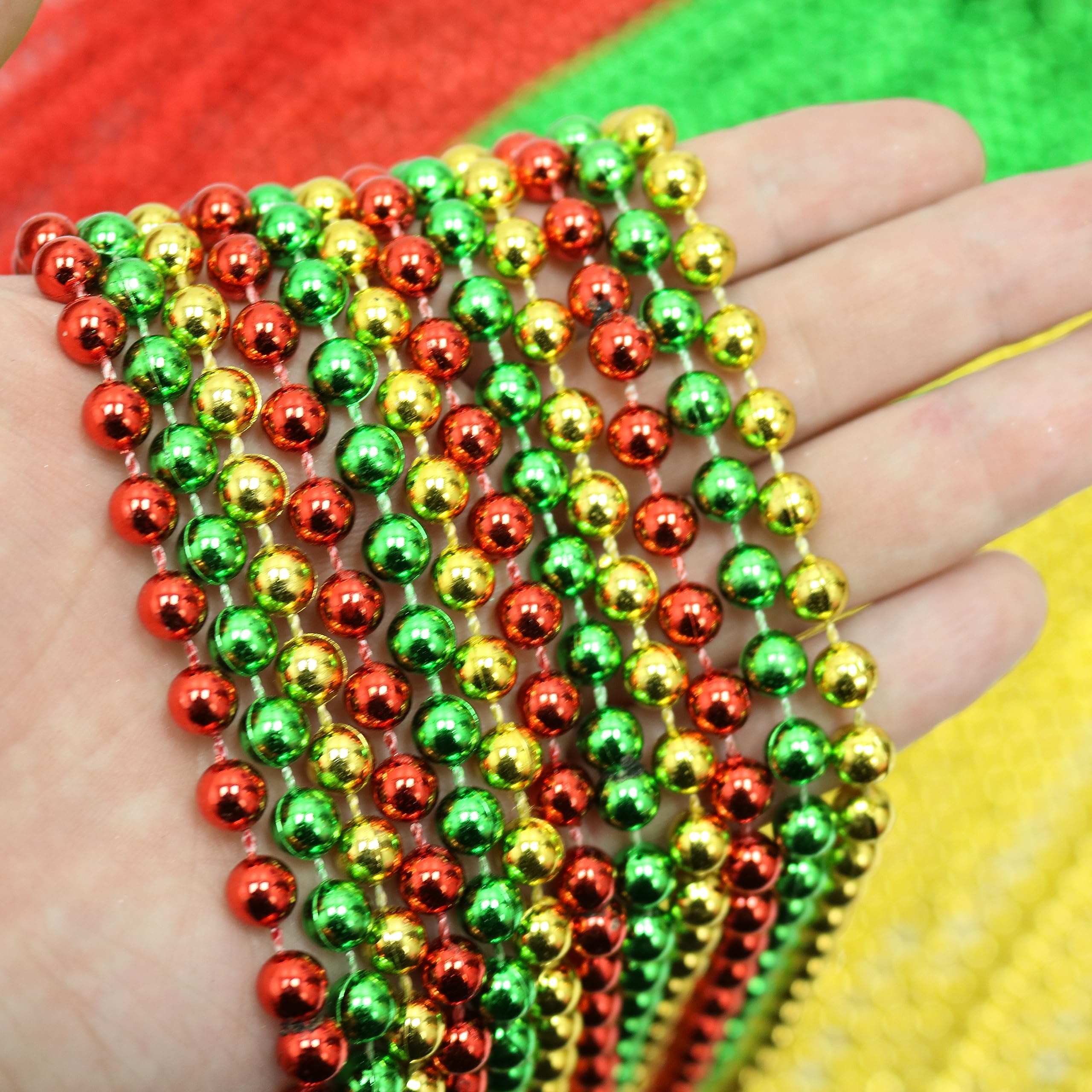 GIFTEXPRESS 72 pack of 33" Mardi Gras Beads Necklace, Metallic Red Gold Green Beaded Necklace, Mardi Gras Throws, Party Beads Costume Necklaces, Plastic, No Gemstone, Plastic, No Gemstone