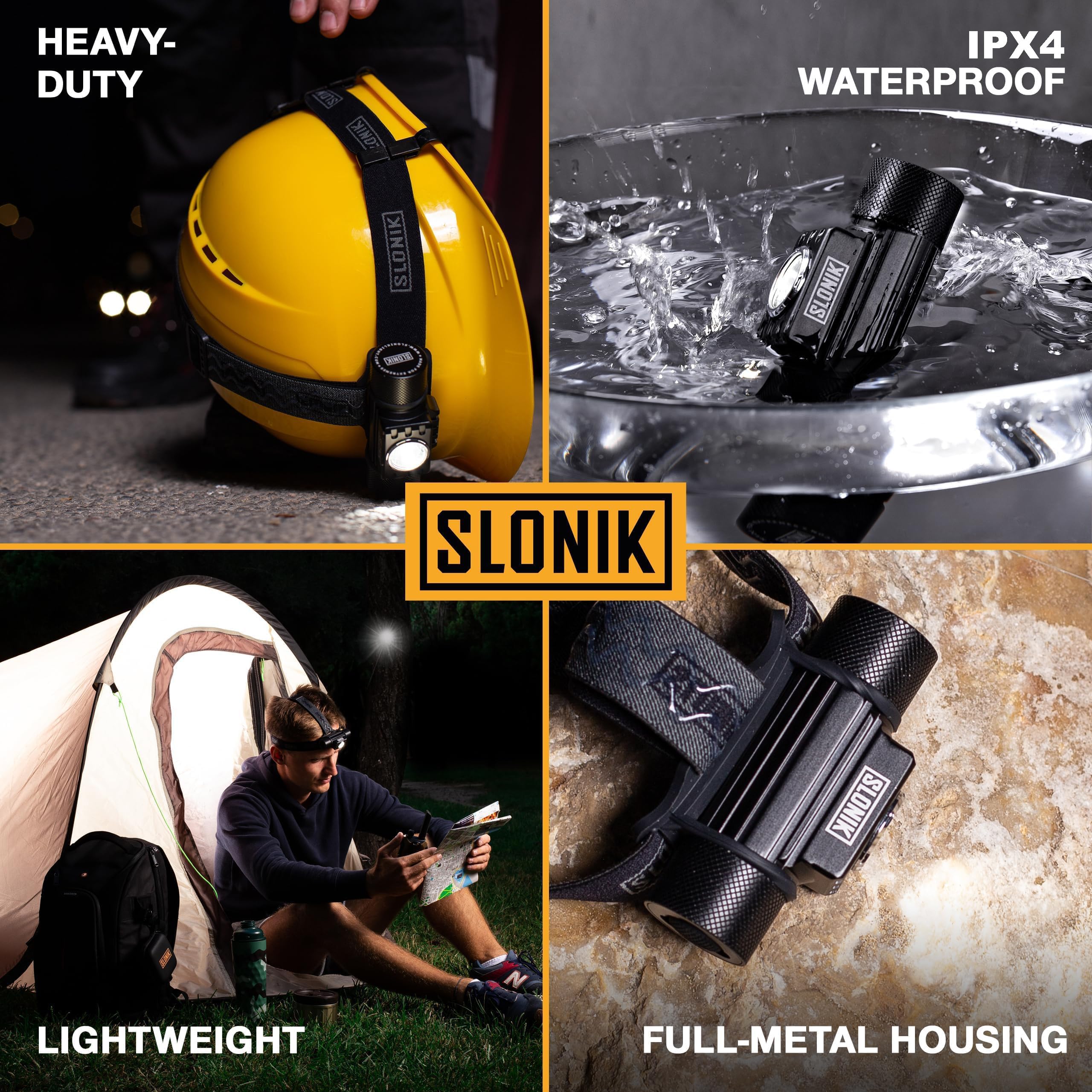 SLONIK Headlamp Rechargeable - 1000 Lumen LED USB Rechargeable Headlight - IPX4 Waterproof Head Lamp with Bright 60 ft Flashlight Beam - Hiking & Outdoor Camping Gear, Black