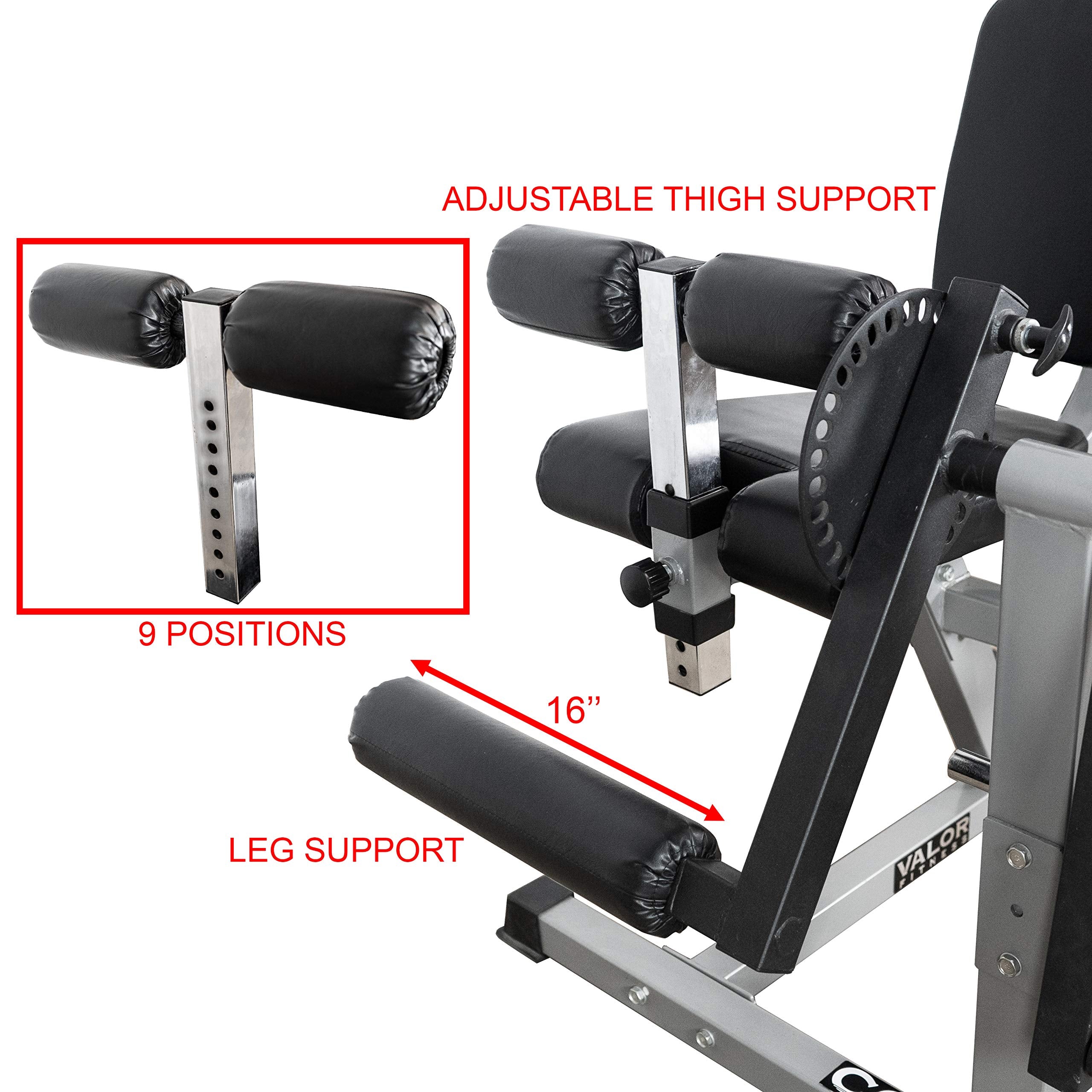 Valor Fitness Leg Extension and Leg Curl Machine - Adjustable - 8 Thigh, 6 Back Positions - Plate Loaded Max 150 lbs - Home Gym Lower Body Workout