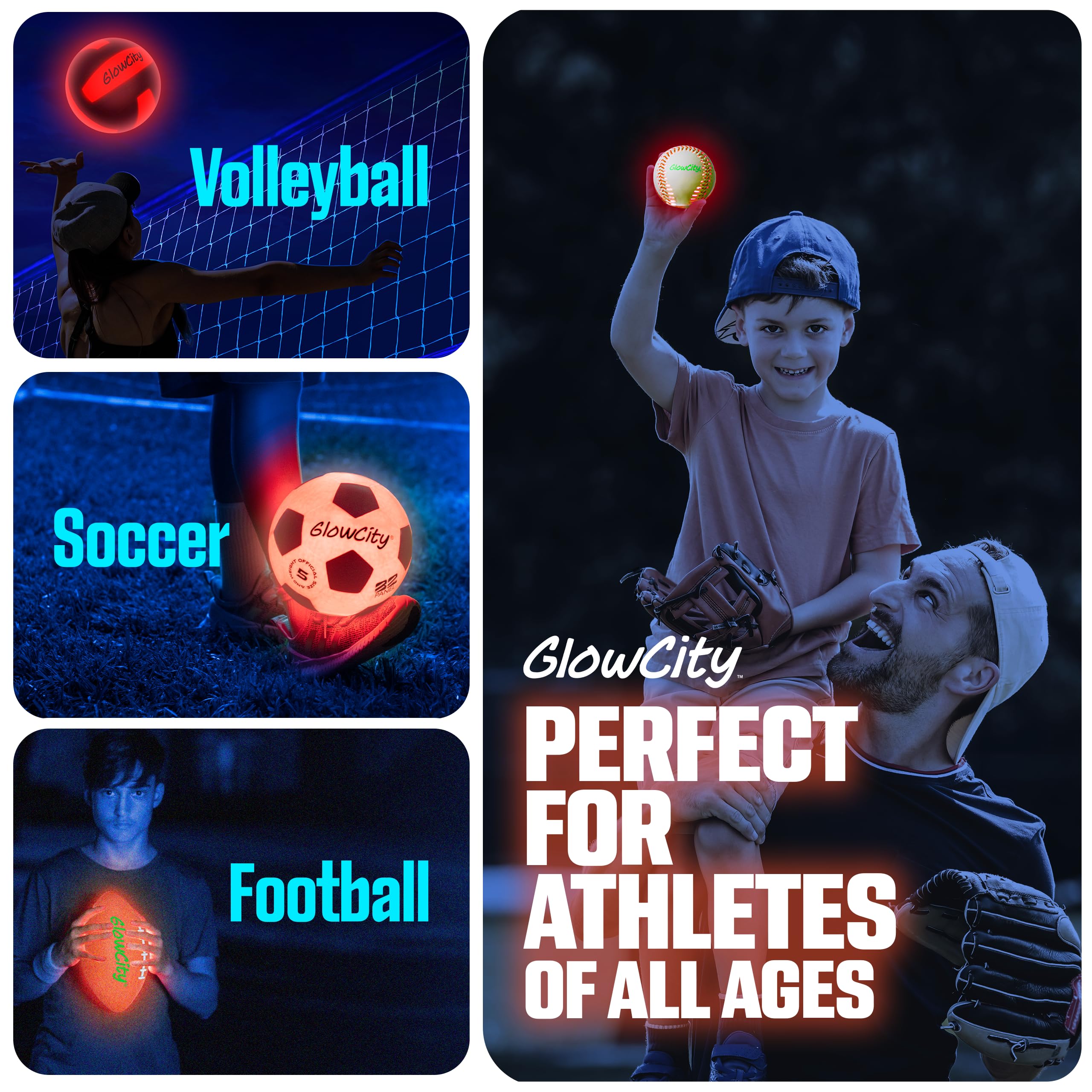 GlowCity Premium Leather LED Rechargeable Light-Up Baseball - Illuminate The Game - Nighttime Fun and Play - Sports Stuff & Gadgets for Kids Age 8 Years Old and Up - Catch Only