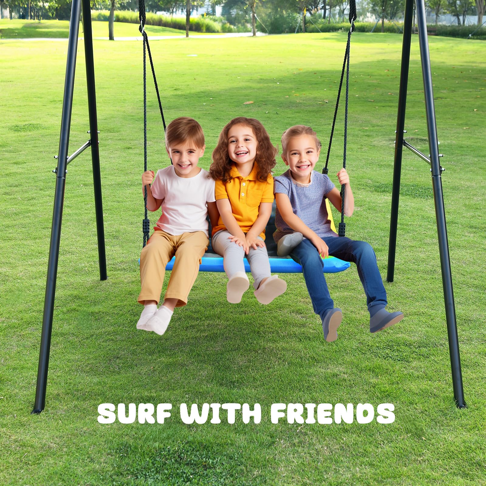Trekassy Swing Sets for Backyard, 440lbs Heavy Duty A-Frame Metal Swing Stand with 60" Large Platform Swing for Outdoor Playground Park