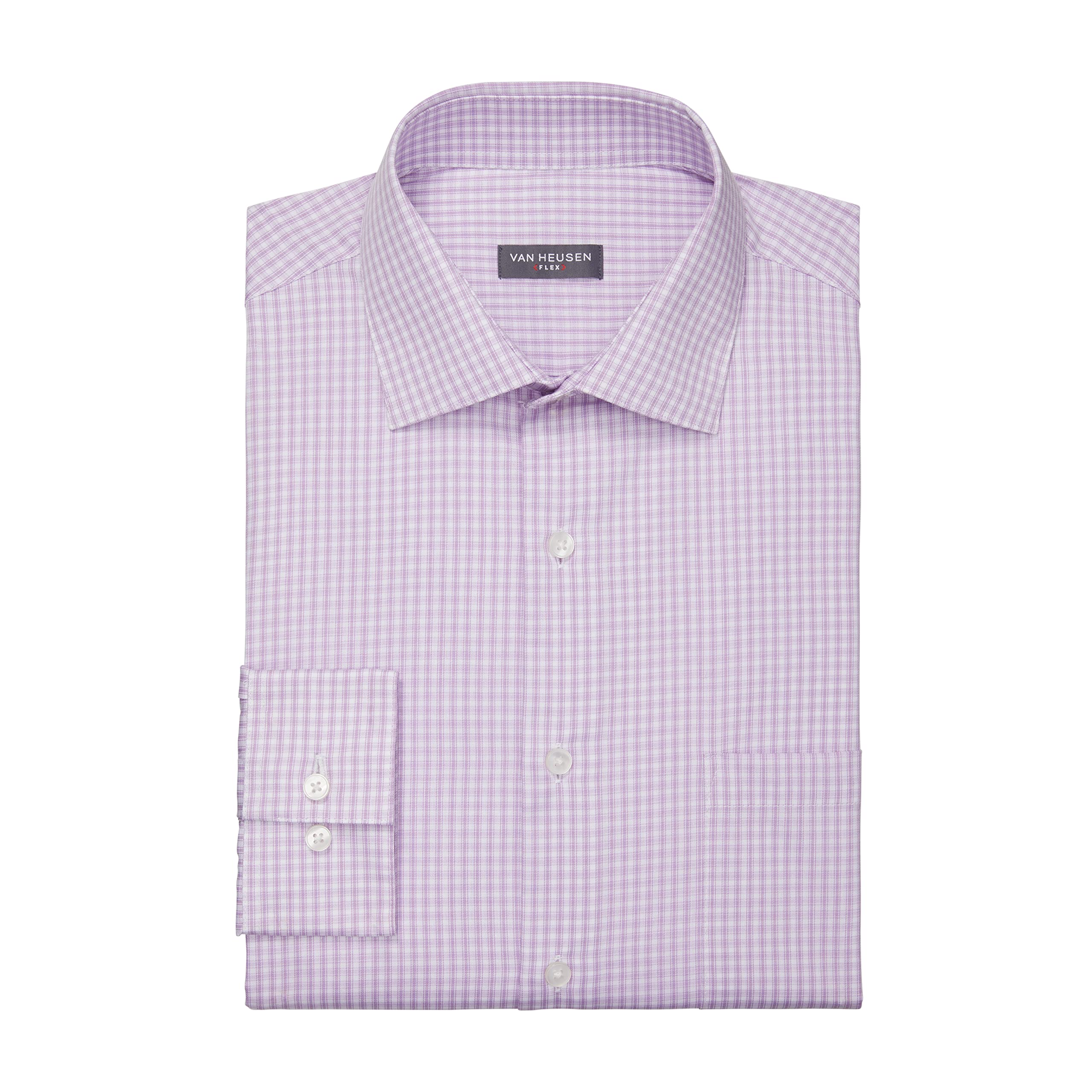 Van Heusen Men's Dress Shirt Regular Fit Flex Collar Check, Soft Lilac, 15" Neck 34"-35" Sleeve