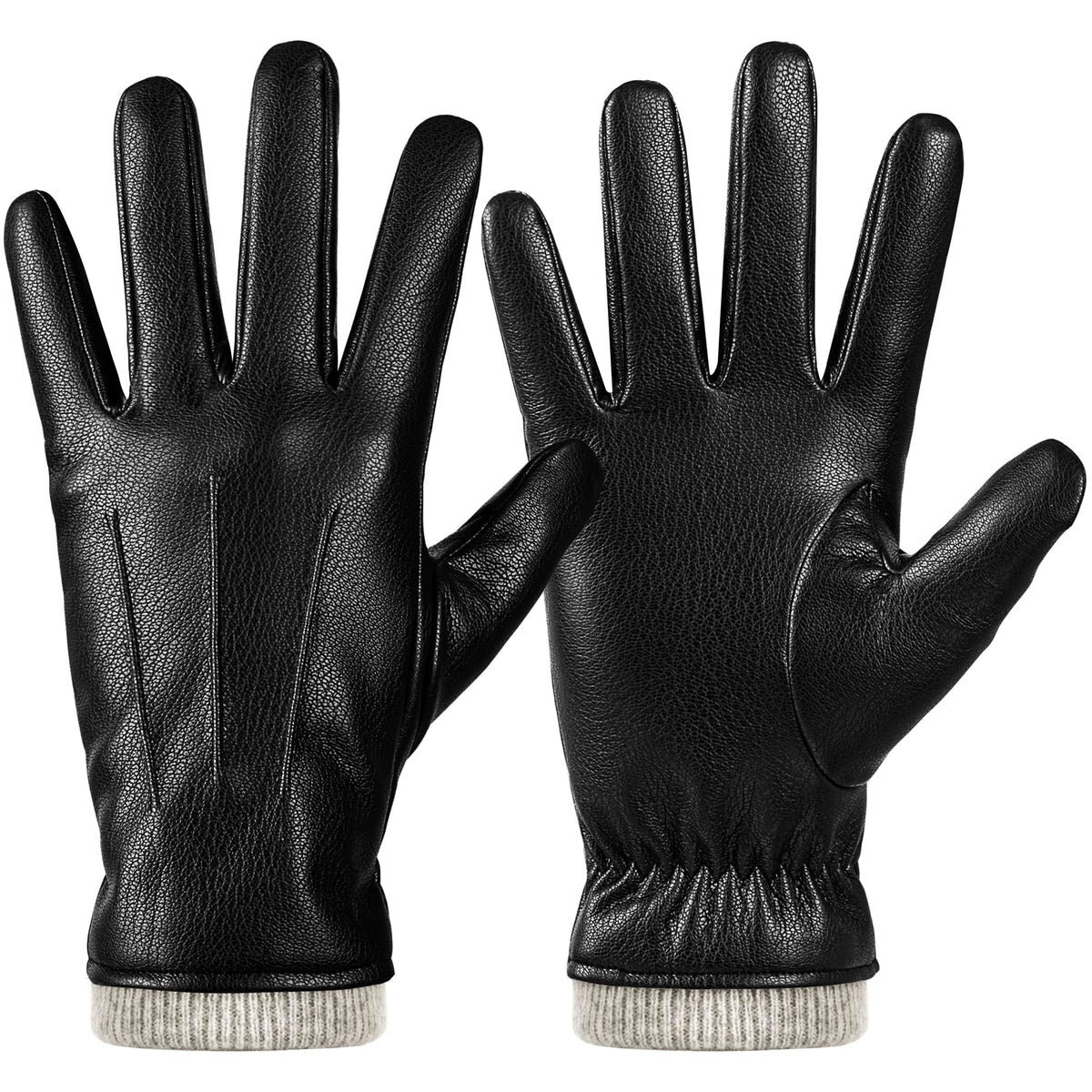 alqqas Winter Fashion Leather Gloves for Men, Finger Touchscreen Texting Wool Lined Outdoor Windproof Warm Driving Gloves