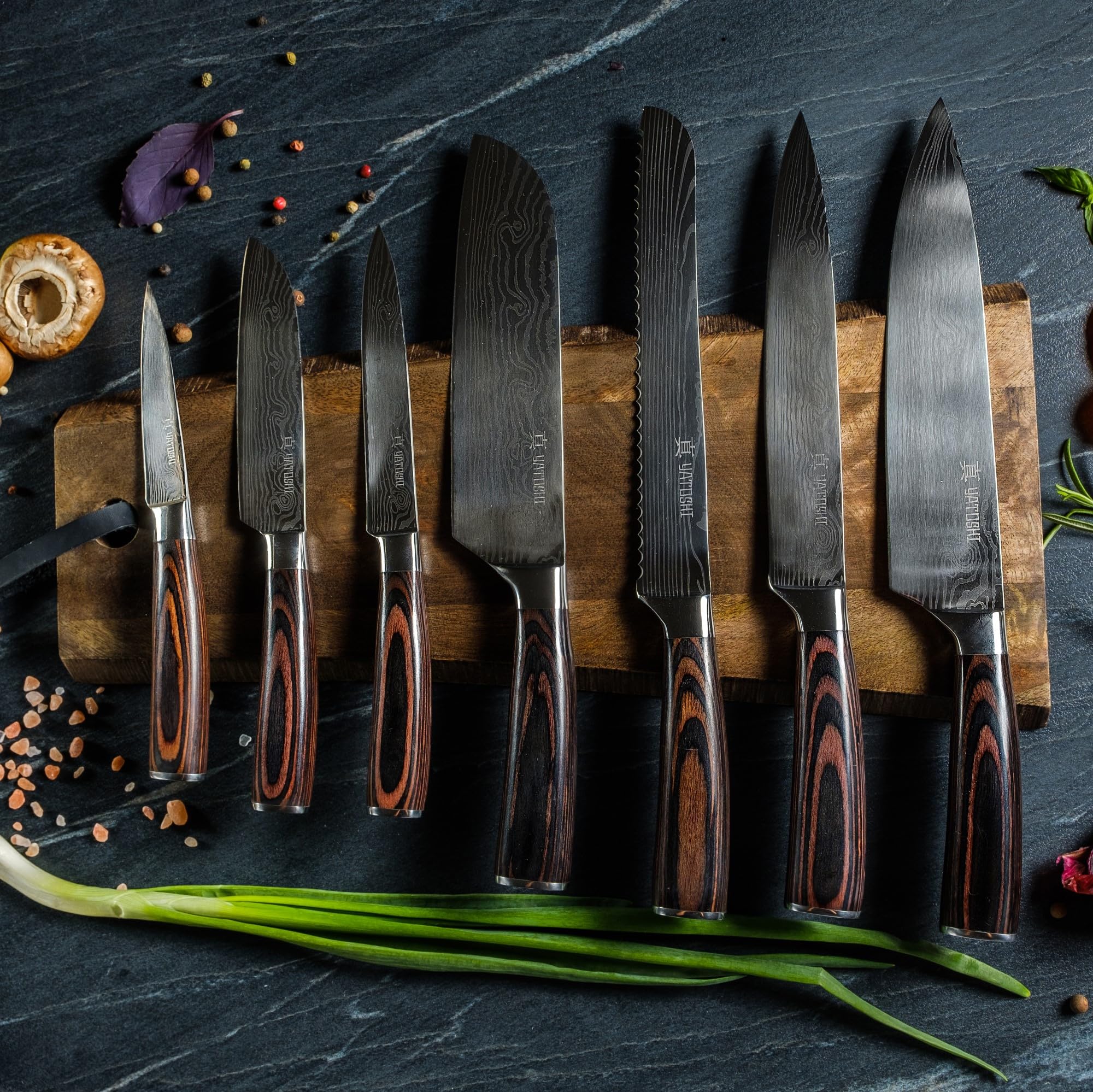 Yatoshi Professional Kitchen Knife Set, 15 Pieces, High Carbon Stainless Steel, Ergonomic Handle