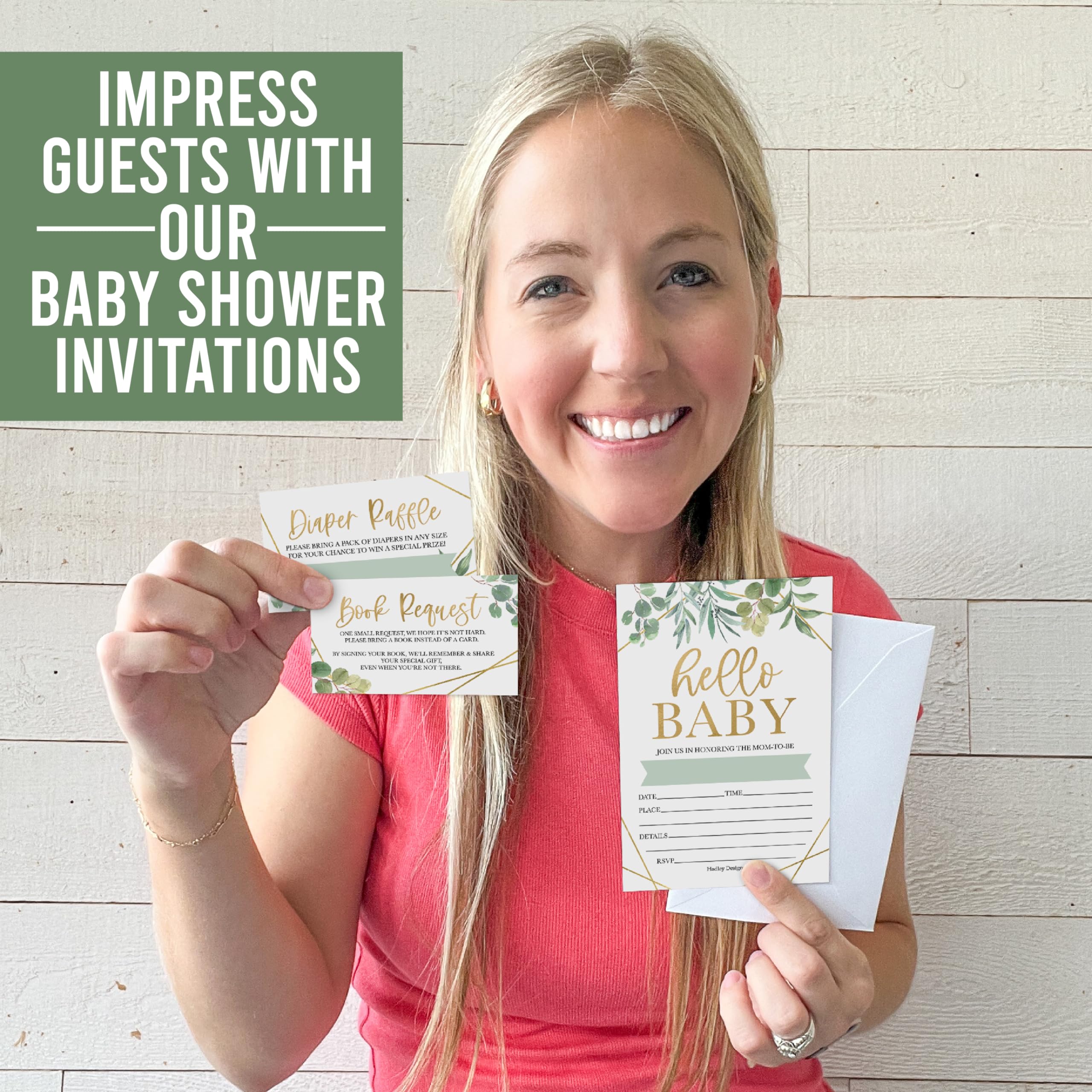 Hadley Designs 15 Greenery Baby Shower Invitations Gender Neutral - Baby Shower Invitations For Girl, Boy Baby Shower Invites For Boy, Baby Boy and Girl Baby Shower Invitations With Envelopes