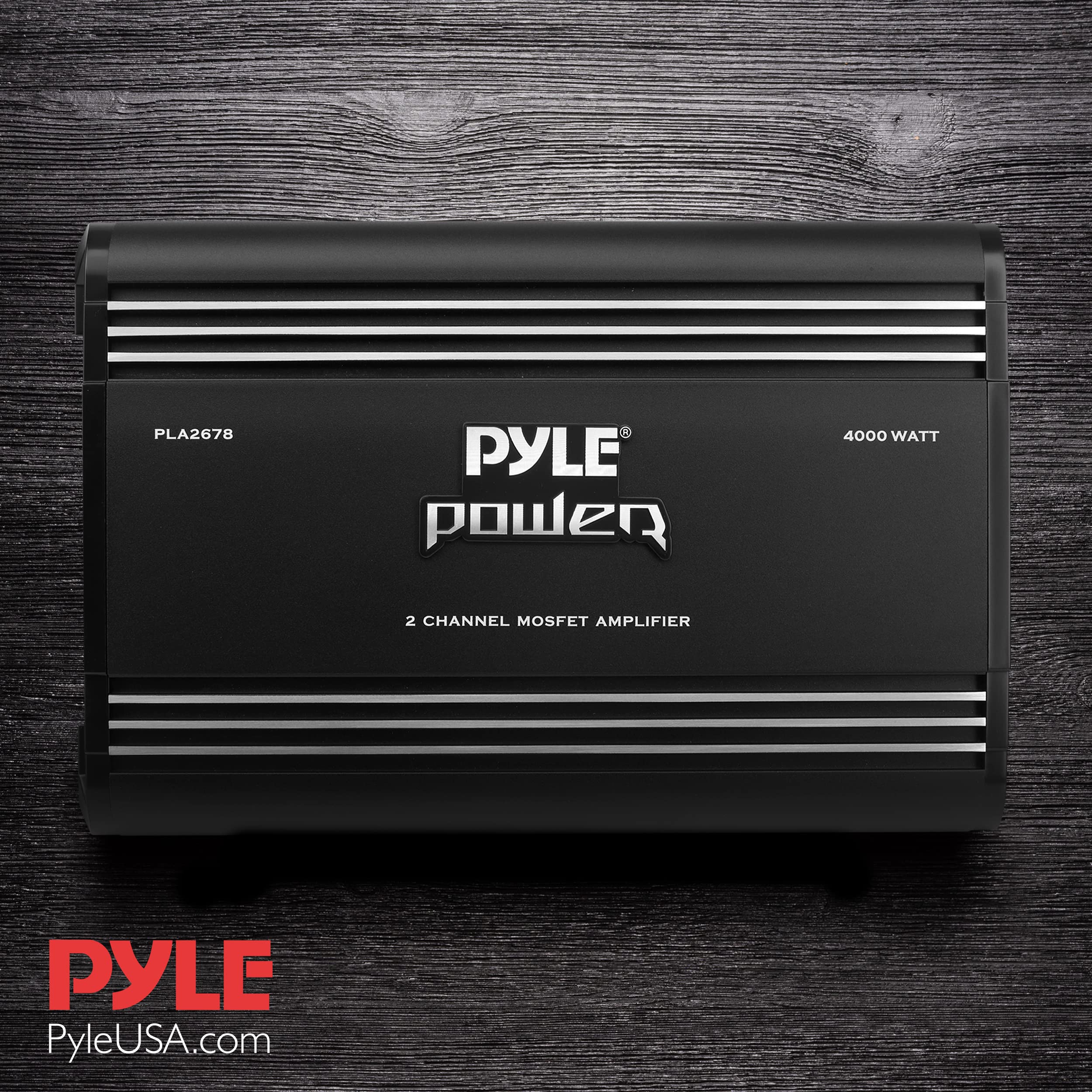 Pyle 2 Channel Car Stereo Amplifier - 4000W Dual Channel Bridgeable High Power MOSFET Audio Sound Auto Small Speaker Amp Box w/ Crossover, Bass Boost Control, Silver Plated RCA Input Output - PLA2678