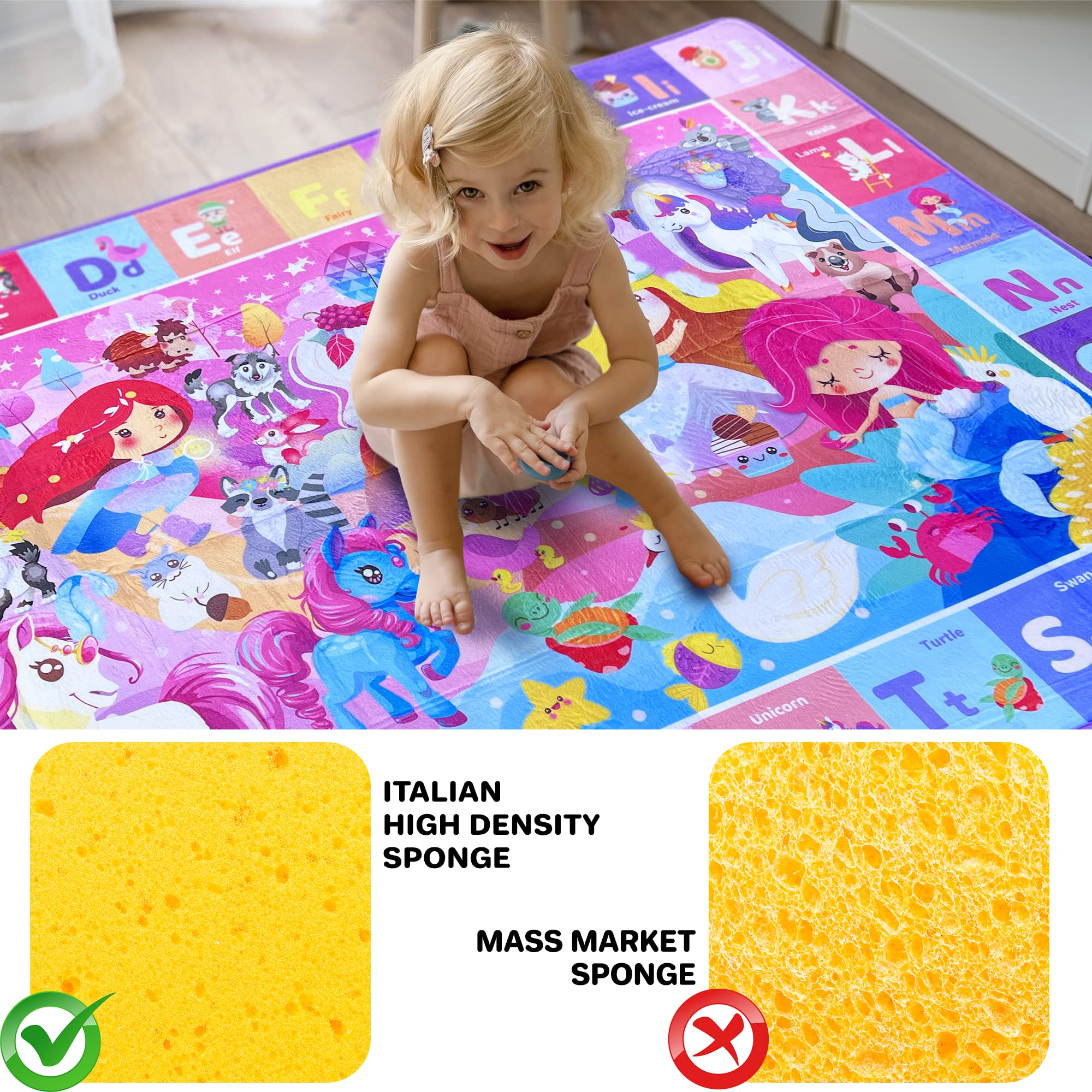 QUOKKA Large Baby Mat for Floor - Plush ABC Rug for Toddlers Infants - Extra Thick Padded Non-Slip Nursery Rug for Babies Ages 1-4 - Foldable Care Mat for Girls and Boys Playroom