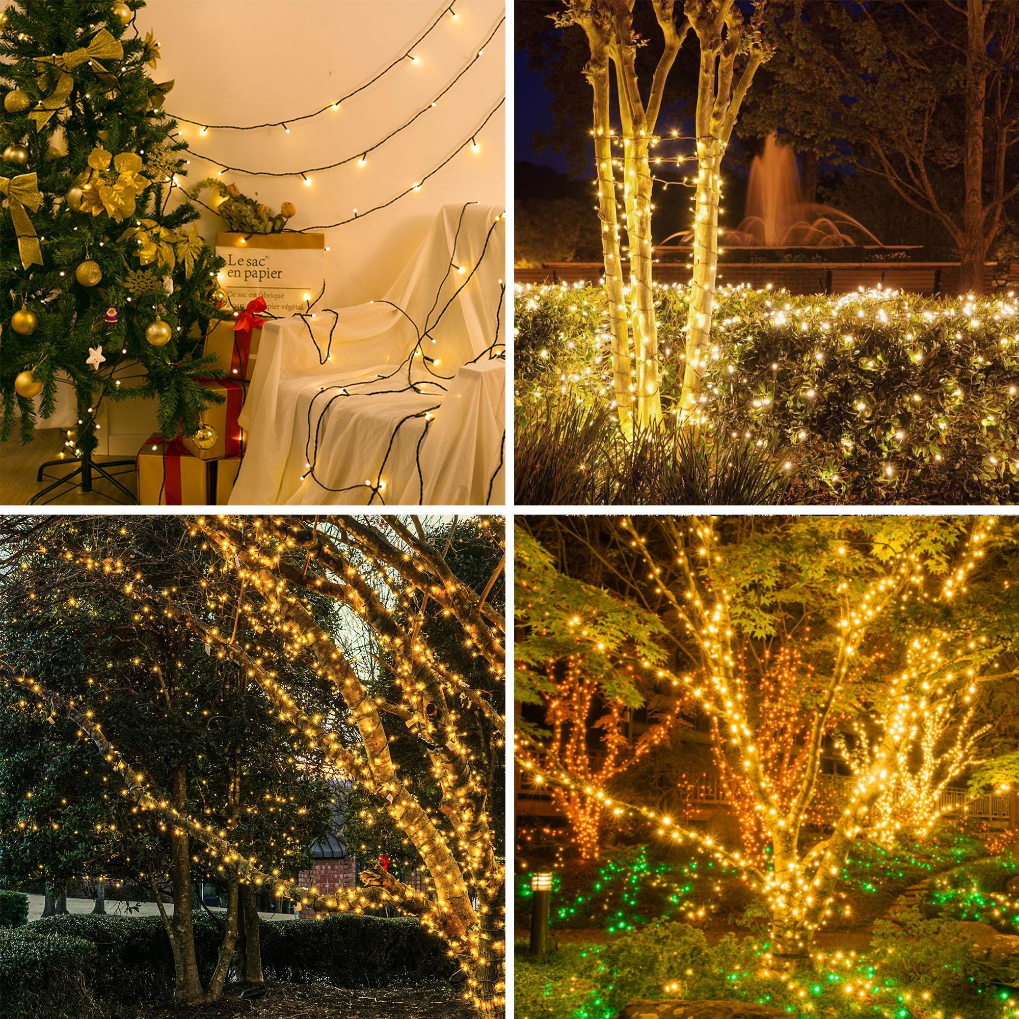 kemooie 500 LED Christmas String Lights, 164FT 8 Lighting Mode with Memory Plug in Green Wire Waterproof Lights, for Outdoor Birthday Christmas Wedding Party Garden Balcony Decorations (Warm White)