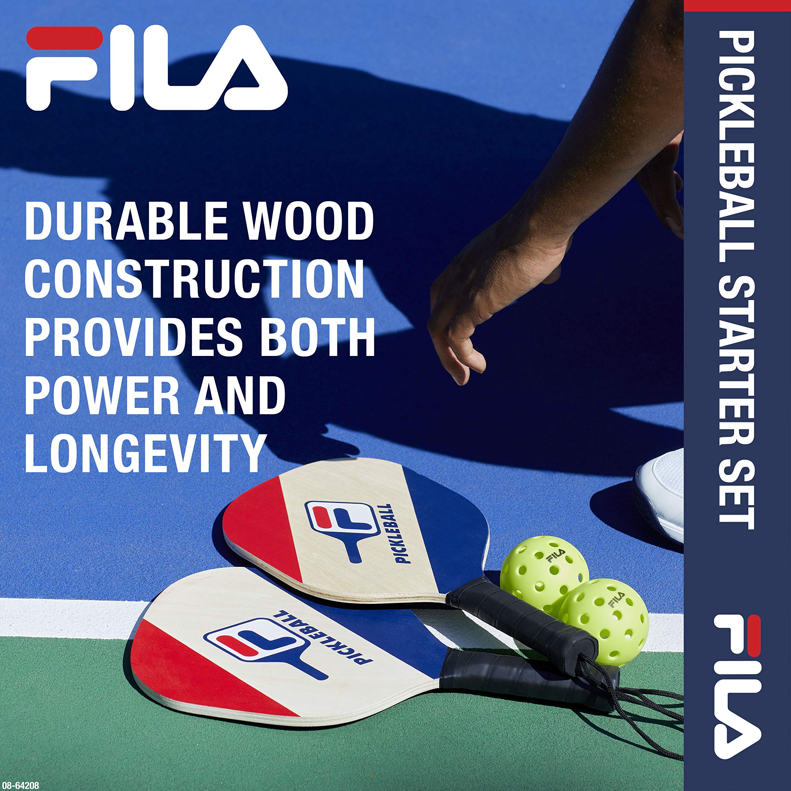 FILA Accessories Pickleball Paddles Set of 2 - Includes 2 Pickle Ball Rackets, 2 Outdoor Pickleball Balls, Pickle-Ball Raquet Game Equipment Mesh Bag (Deuce)