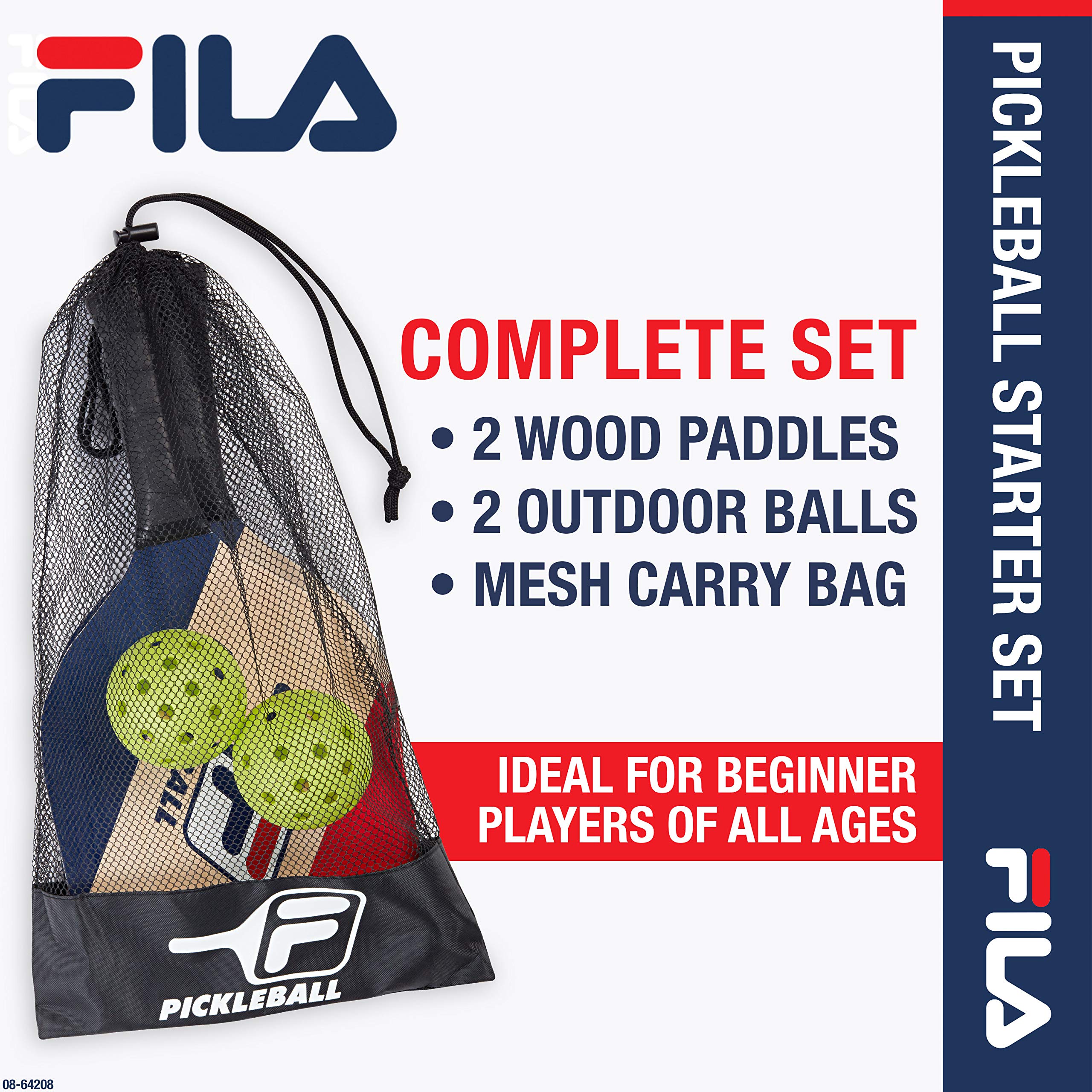 FILA Accessories Pickleball Paddles Set of 2 - Includes 2 Pickle Ball Rackets, 2 Outdoor Pickleball Balls, Pickle-Ball Raquet Game Equipment Mesh Bag (Deuce)