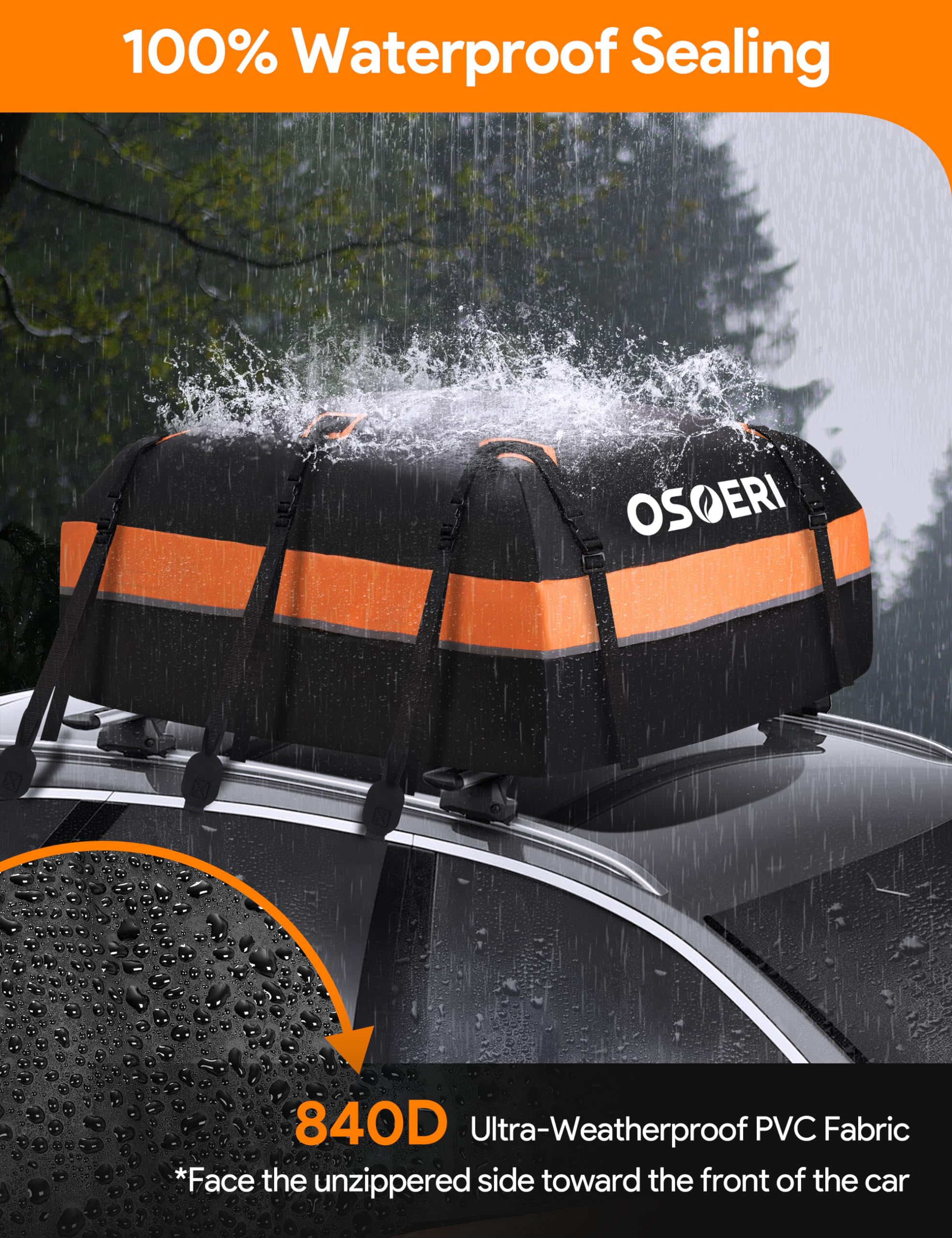 Osoeri Car Roof Carrier Bag, 21 Cubic Feet Waterproof 840D Rooftop Cargo Carrier Bag for All Top of Vehicle, includes Topper Anti-Slip Mat, Reinforced Straps, 6 Door Hooks, Storage Bag