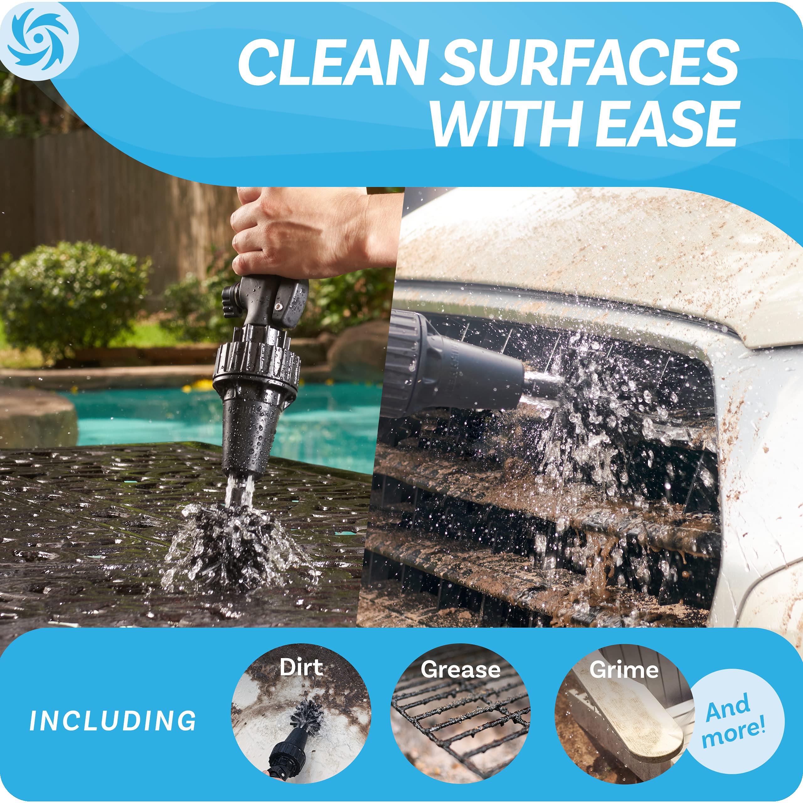 Brush Hero Wheel Brush - Auto Cleaning Kit Water, Powered Rim Cleaner to Scrub and Wash Tires, Grills, Bike and Motorcycle Wheels, Car Detailing Spinning Brushes