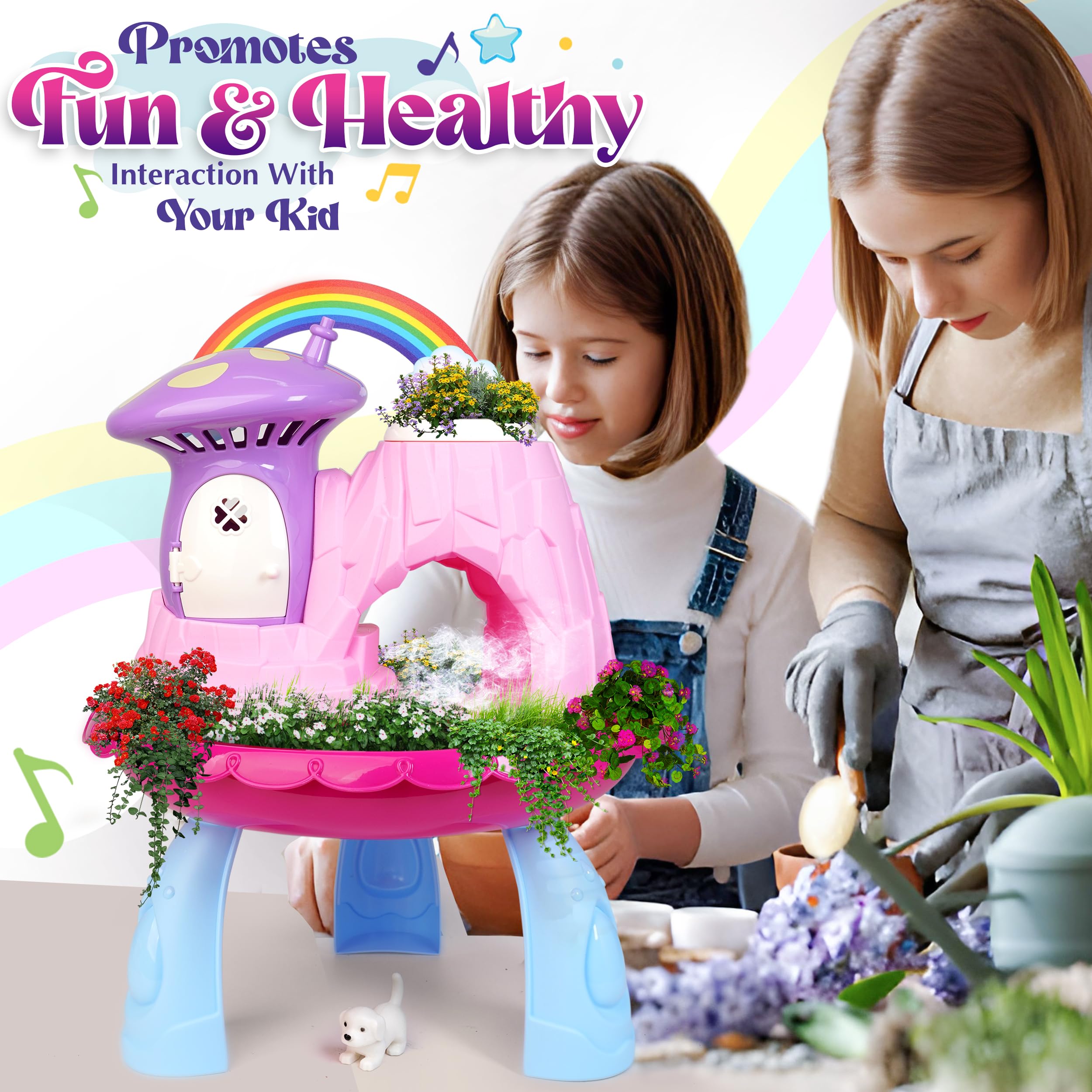 Greenbo Kids Fairy Garden Kit | Indoor & Outdoor Fairy Toy Gardening Set with House, Mist, Music, Light & Tools | Fairy Garden Kit for Kids to Grow, Play, and Learn | For Girls & Boys of Ages 3 and Up