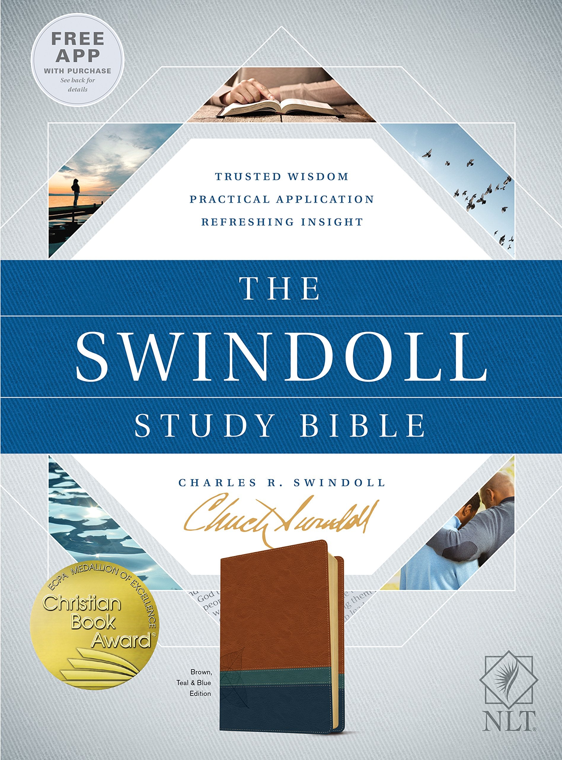 Tyndale NLT The Swindoll Study Bible, TuTone (LeatherLike, Brown/Teal/Blue) – New Living Translation Study Bible by Charles Swindoll, Includes Study ... Introductions, Application Articles & More!