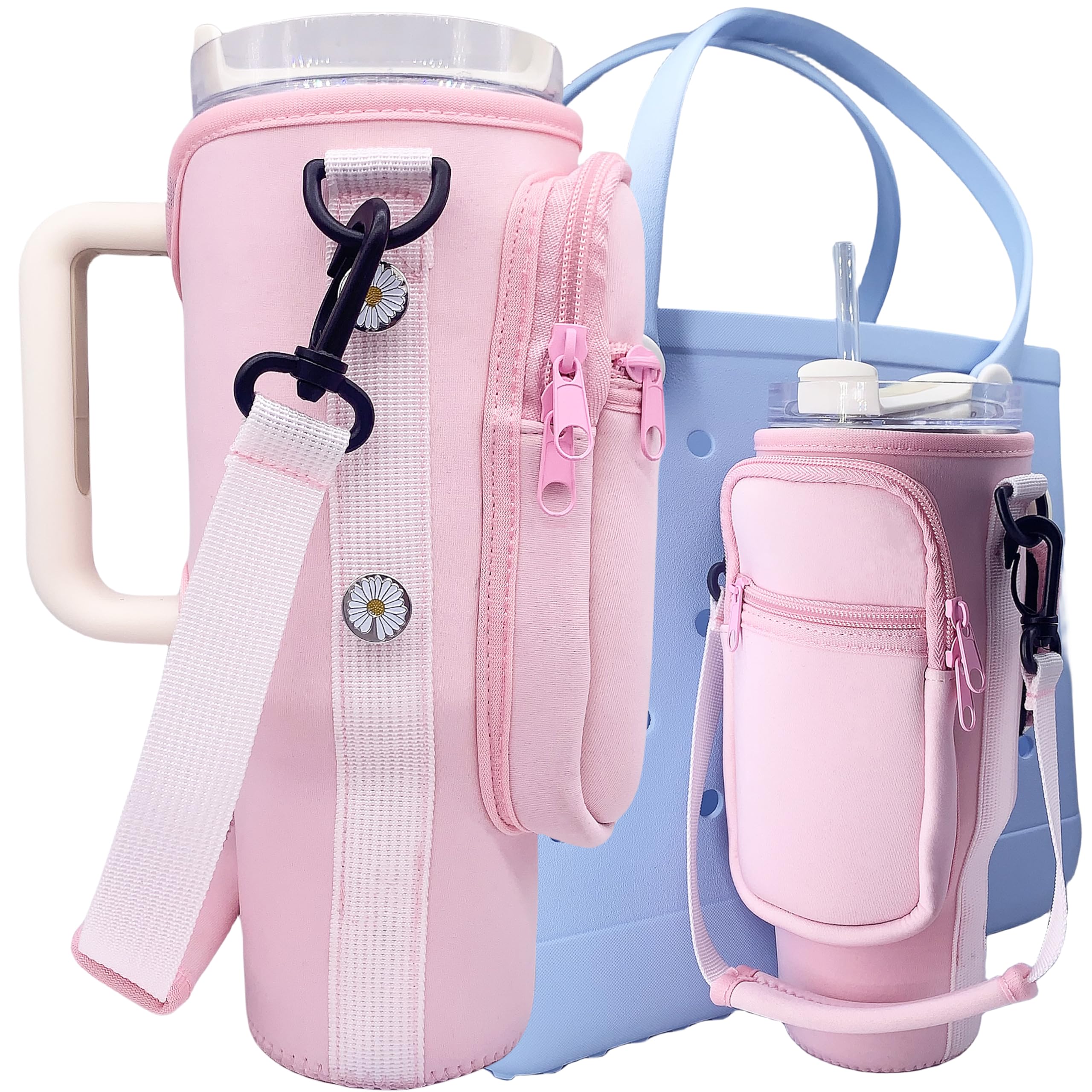 dtylean Bogg Bag Stanley Cup Holder with Pouch, Compatible with Bogg Bag/Simply Southern Totes Accessories (Pink)