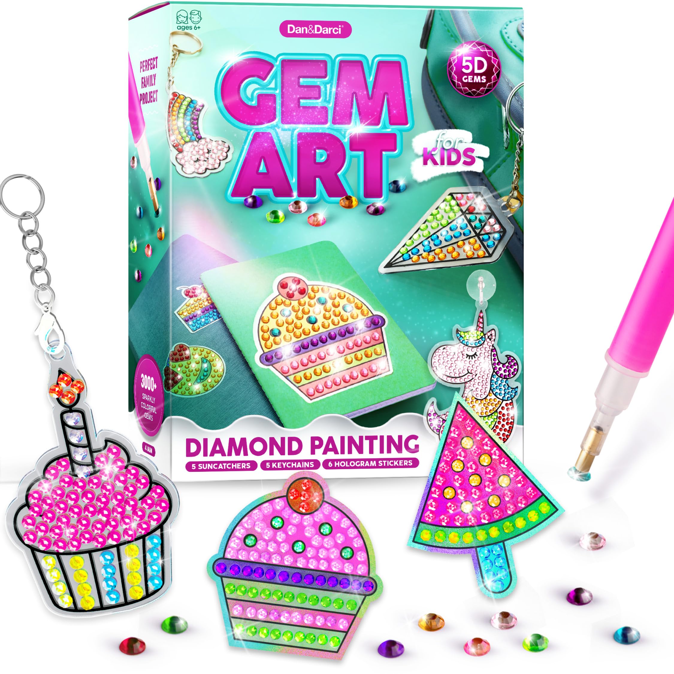 Dan&Darci Diamond Art Kit for Kids - Gem Painting Arts & Crafts Kits for Ages 6-12, Gifts for 6, 7, 8, 9, 10, 11, 12 Year Old Boy & Girl - Girls Birthday Toys Gift Ideas - Craft Activities Age 6+