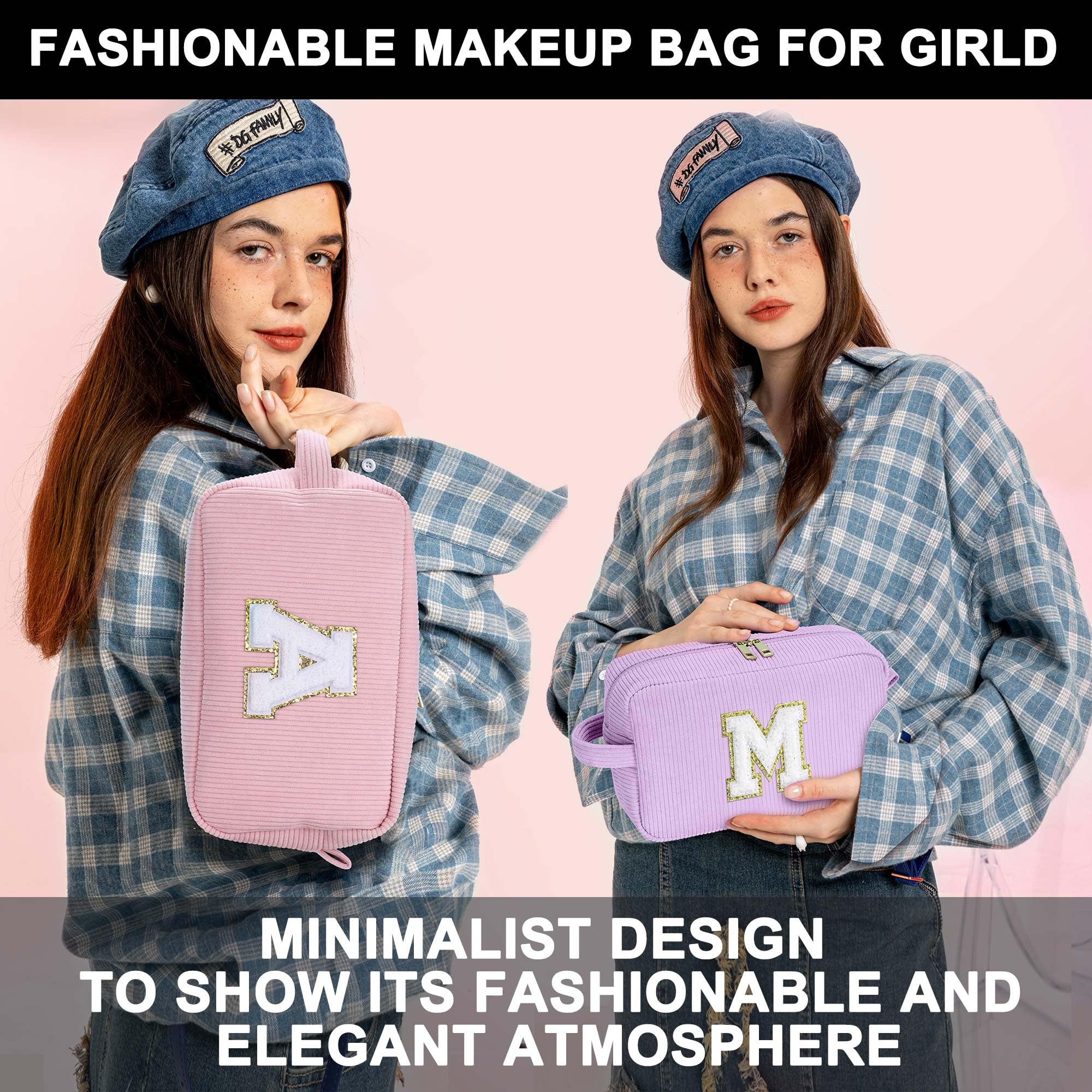 YOOLIFE Travel Makeup Bag Cosmetic Bag - Birthday Gifts for Girls Women Make Up Bag Monogram Cute Makeup Bag Personalized Teen Girl Gift Daughter Friend Birthday Gifts for Women Her Girl Blue Letter A