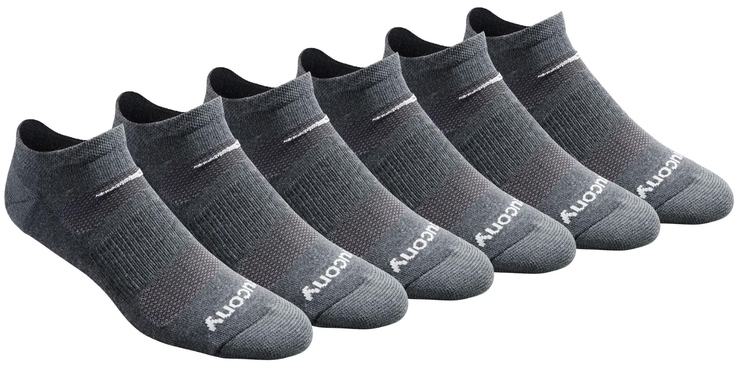 Saucony Men's RunDry Mesh Ventilating Comfort Fit Performance No-Show Socks, Available in M-XXL (6, 12, 18, Charcoal Heather (6 Pairs), XX-Large