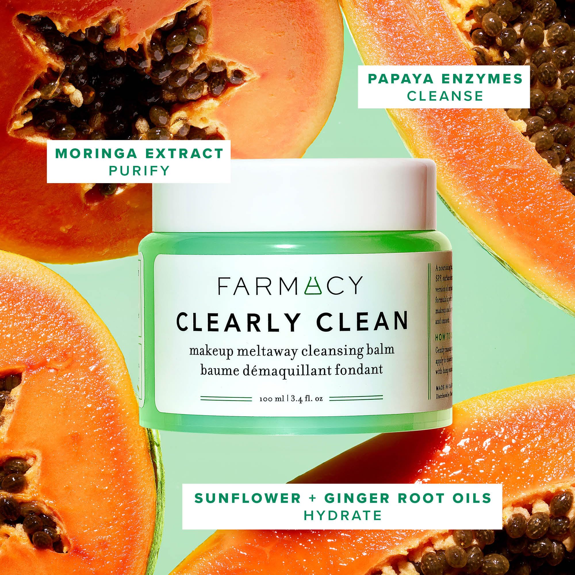 Farmacy Makeup Remover Cleansing Balm - Clearly Clean Sensitive Skin Makeup Remover + Oil Based Cleanser - Gentle Exfoliating Double Cleanser - Melts From Balm to Milky Lather - Fragrance Free (12ml)