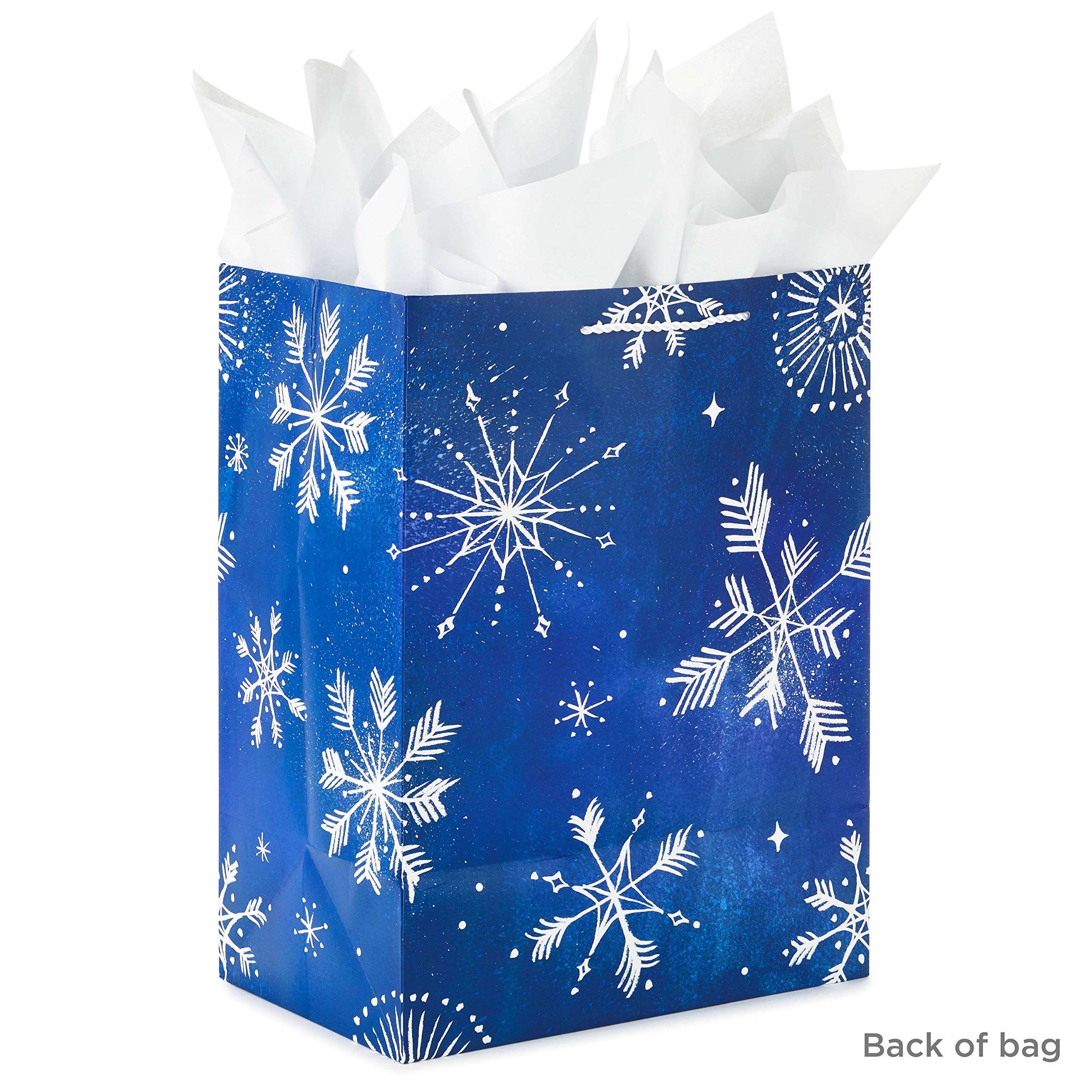 Hallmark 17" Extra Large Blue Gift Bags with Tissue Paper (3 Gift Bags: Starry Snowflakes on Navy) for Winter Weddings, Birthdays, Housewarming Gifts