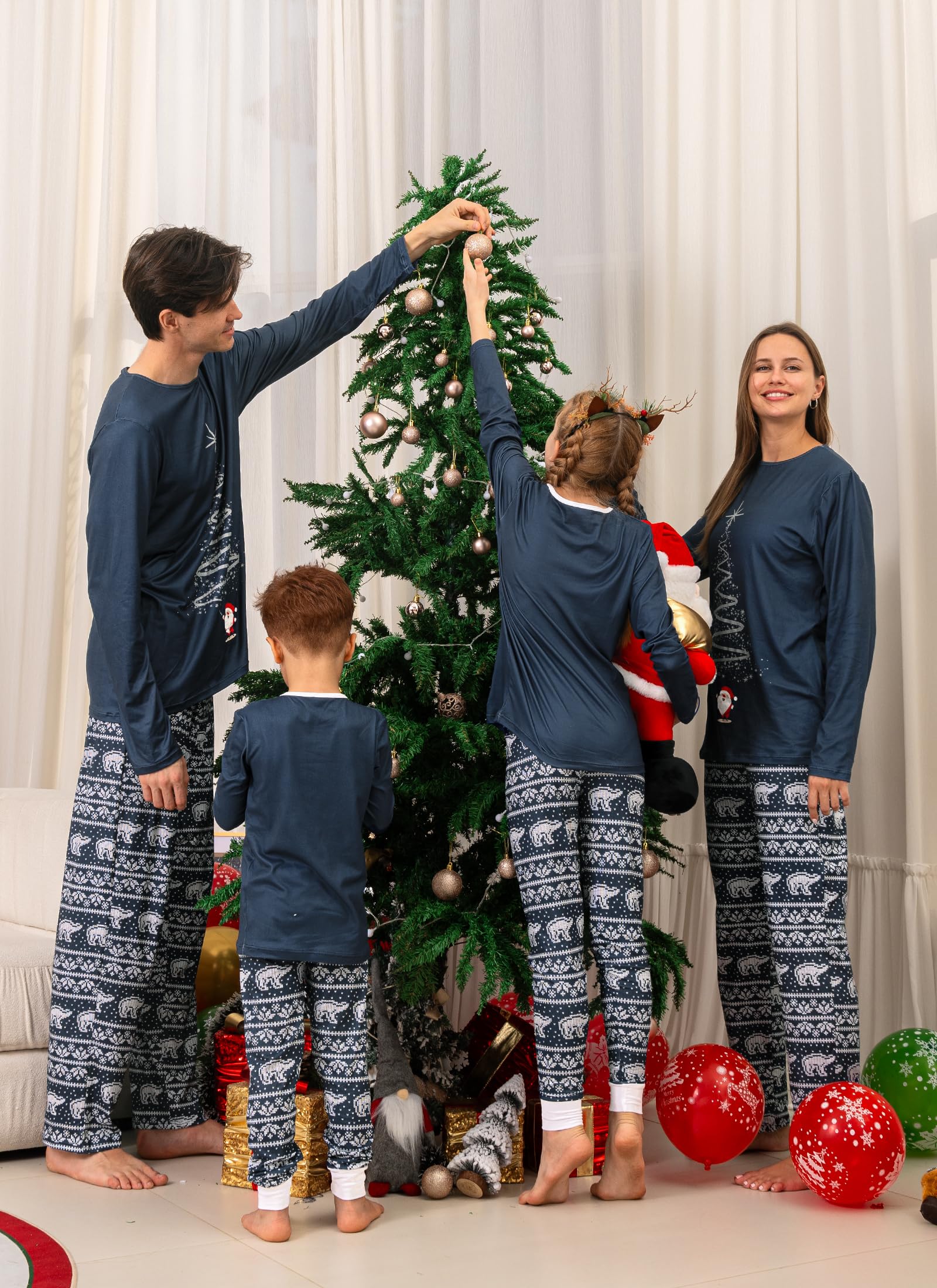 Rnxrbb 2024 Matching Family Christmas Pajamas Holiday Family Christmas Pjs Set Sleepwear Xmas Jammies Men Women Kids Couples,Navy Xmas Fireworks-K-8T