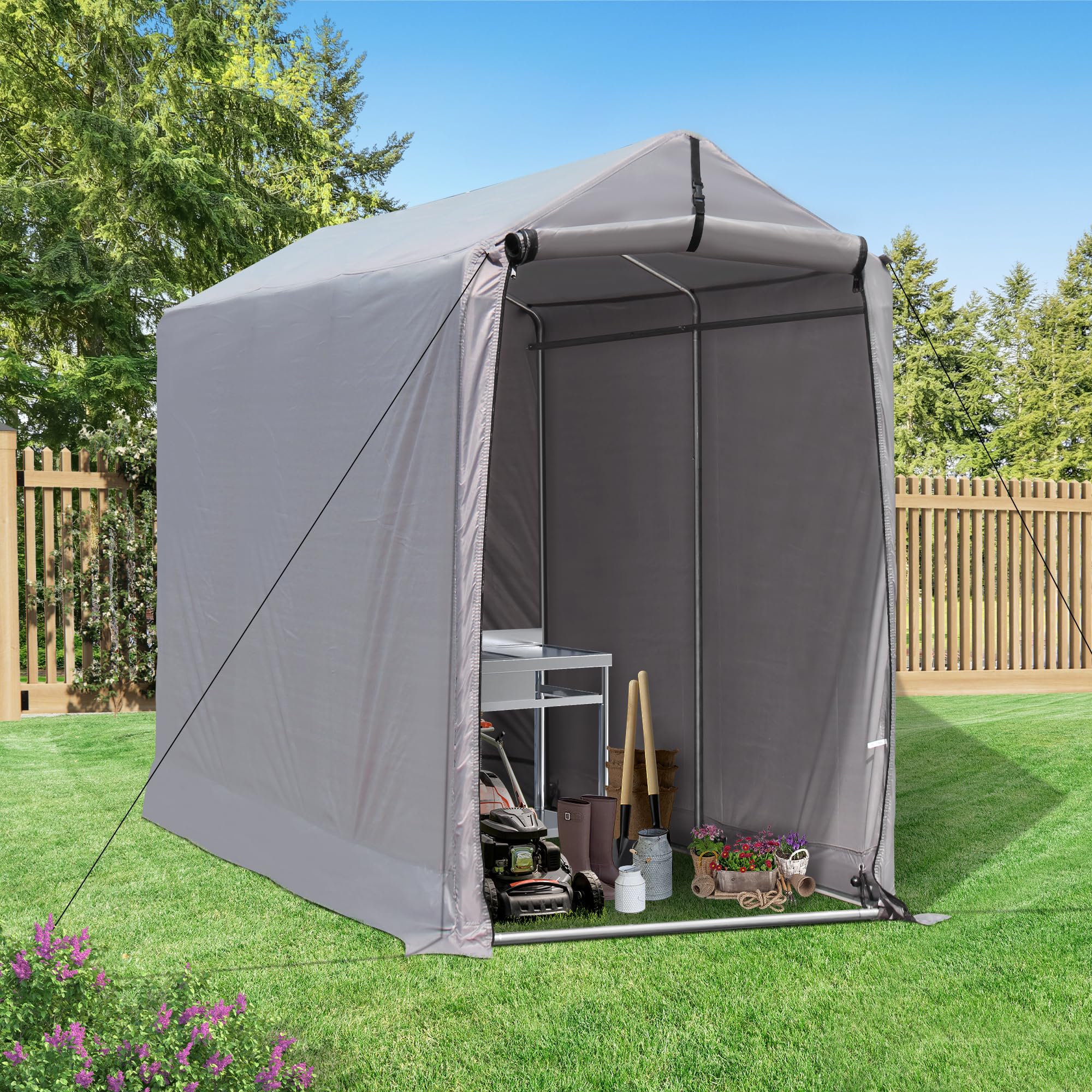 Raysfung 6 x 3Ft Outdoor Storage Shed Heavy Duty Portable Storage Shelter with Roll-up Zipper Door for Bike