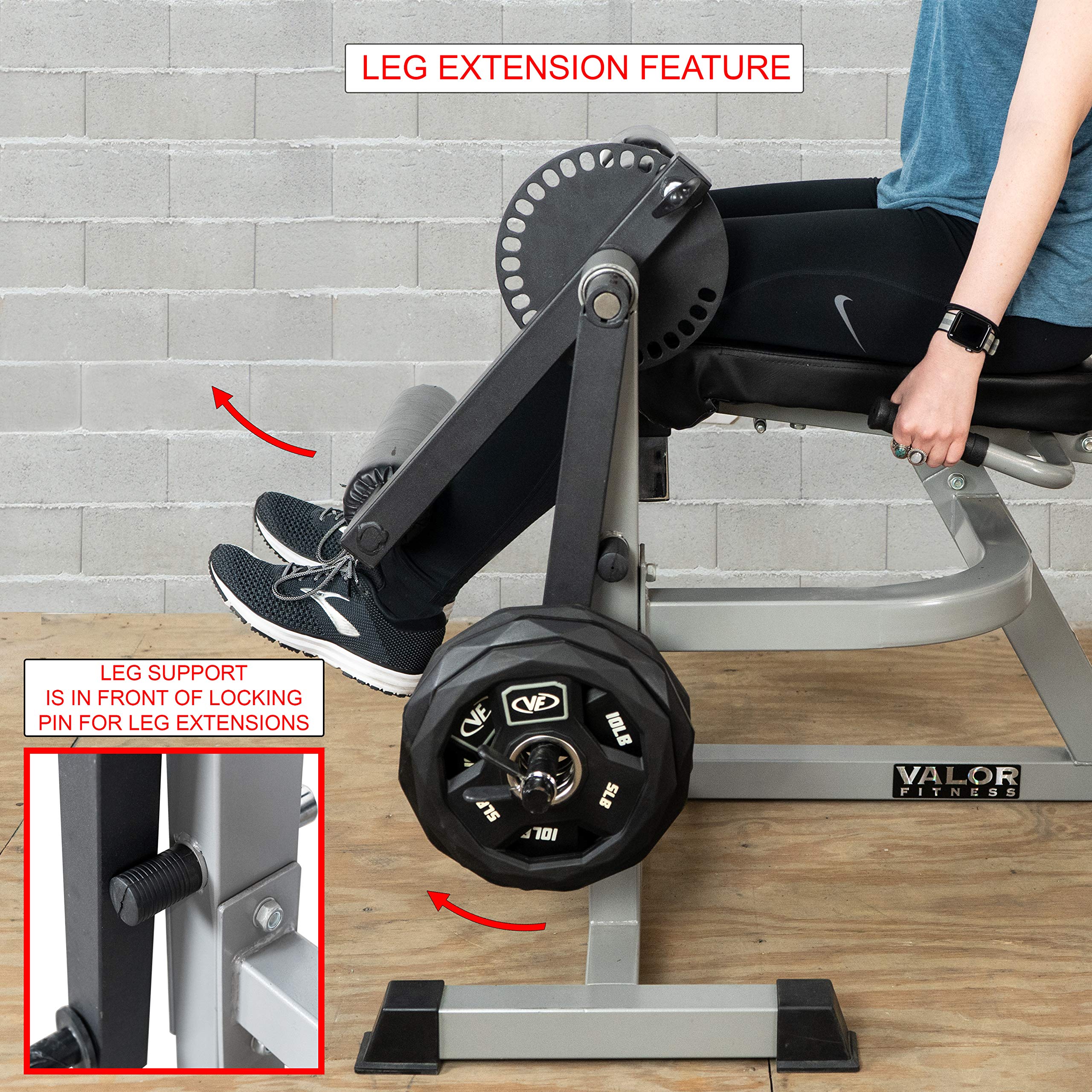 Valor Fitness Leg Extension and Leg Curl Machine - Adjustable - 8 Thigh, 6 Back Positions - Plate Loaded Max 150 lbs - Home Gym Lower Body Workout