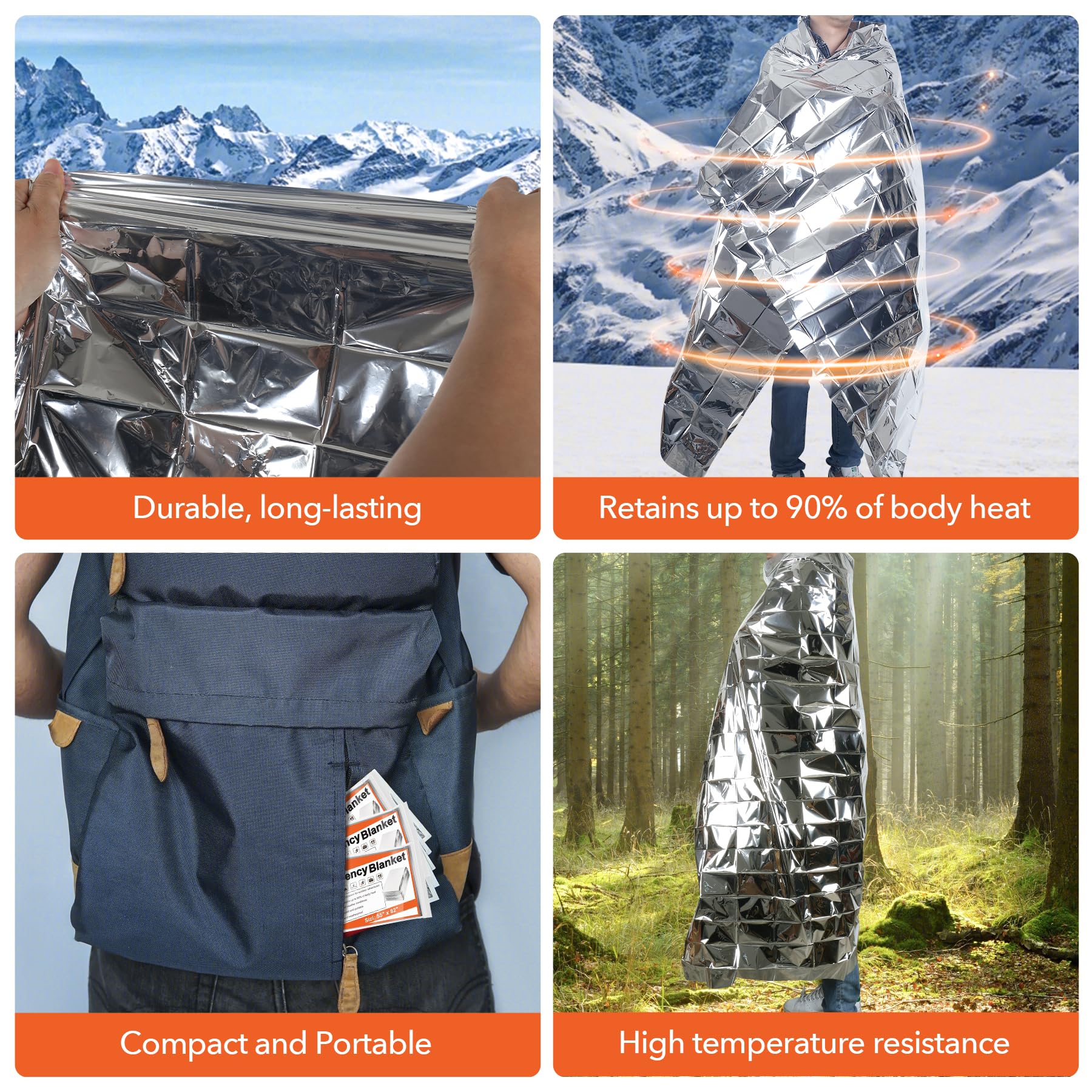 Frocopo 6 Pack Emergency Mylar Blanket, Emergency Blanket Space Blanket Survival Rescue Insulating Reflective foil kit Outdoors Hiking Camping Blanket Perfect for Outdoors, Hiking, Camping Survival