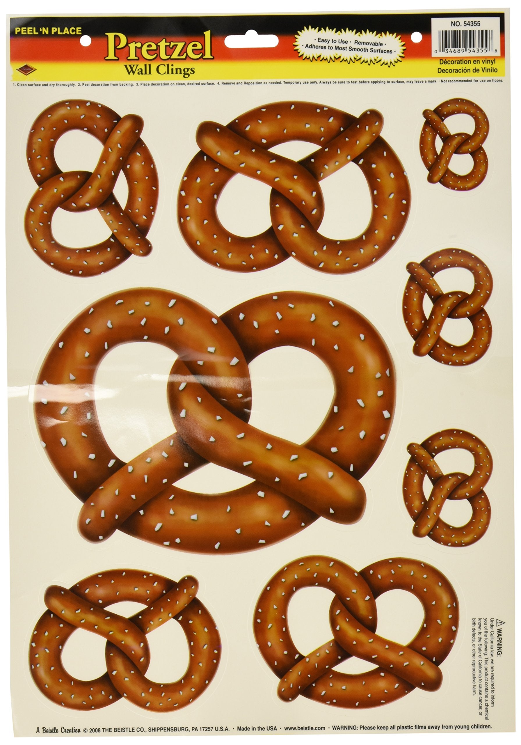 Beistle 8 Piece Bavarian Pretzel Peel-N-Place Oktoberfest Wall Decorations-Removable German Themed Party Supplies, 12" x 17" Sh, Multicolored