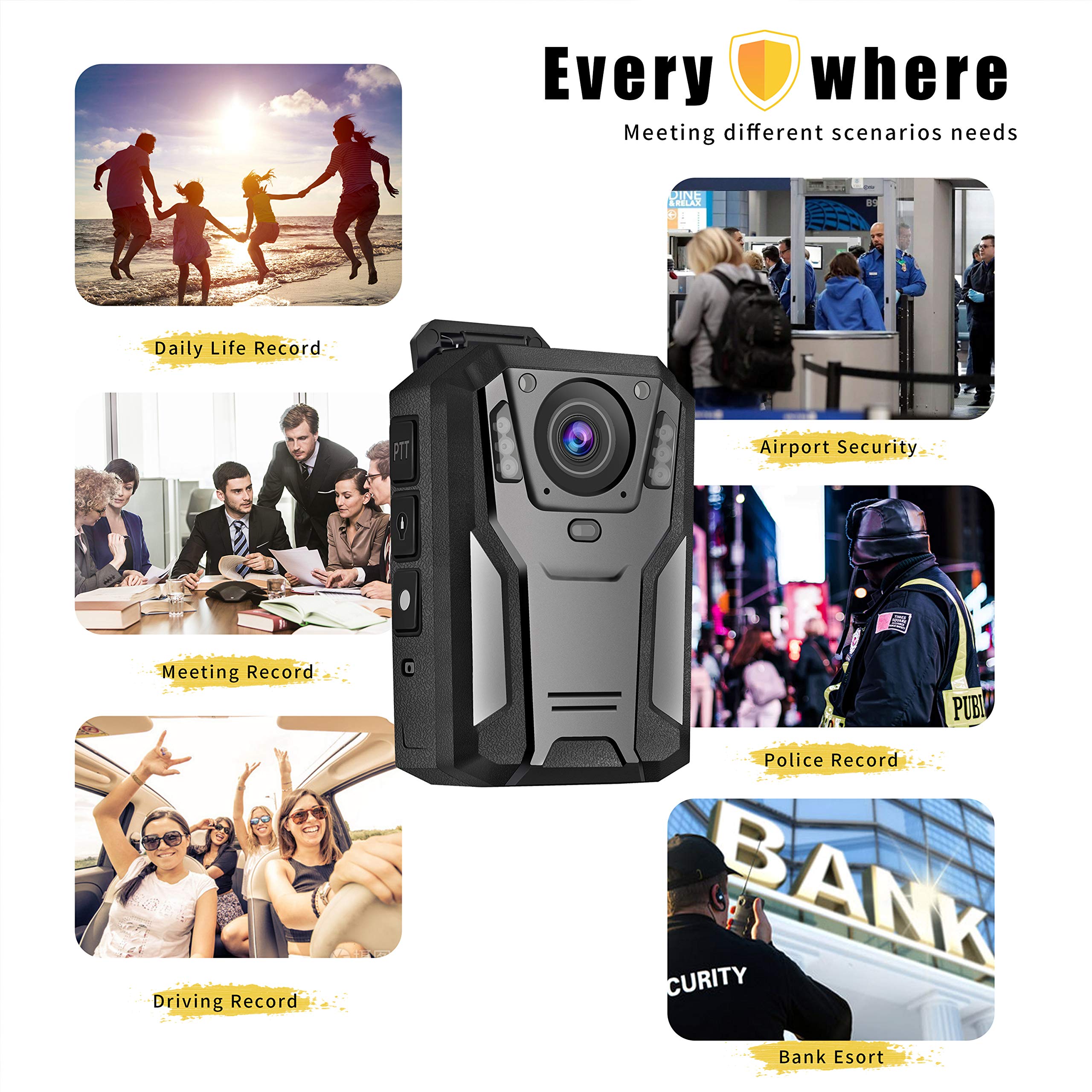 Aolbea 1440P QHD Police Body Camera Built-in 64GB Record Video Audio Picture 2.0” LCD Infrared Night Vision,3300 mAh Battery Waterproof Shockproof Lightweight Data-encrypt for Law Enforcement Record