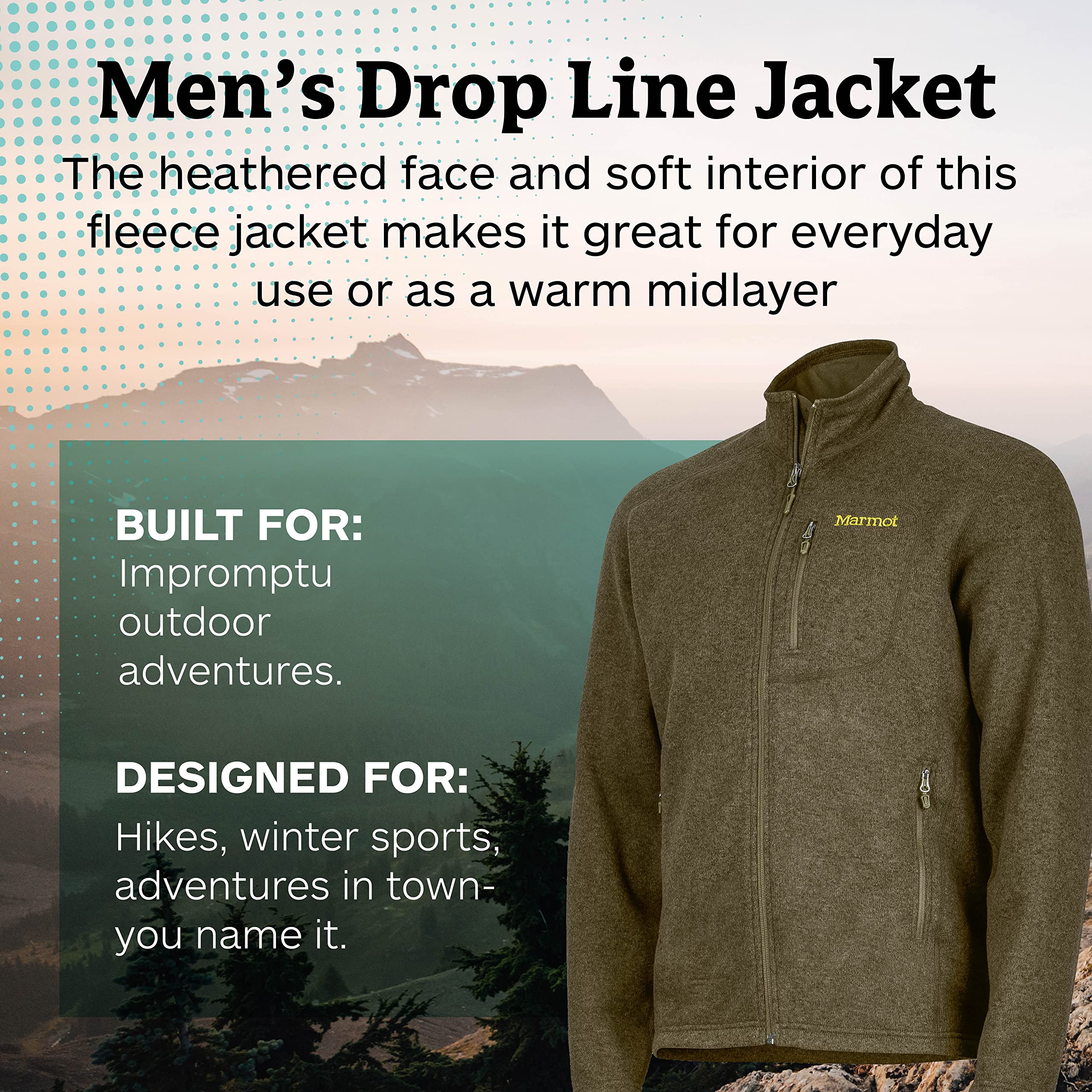 MARMOT Men’s Drop Line Jacket | Lightweight, Sweater Fleece, Deep Moss, Small