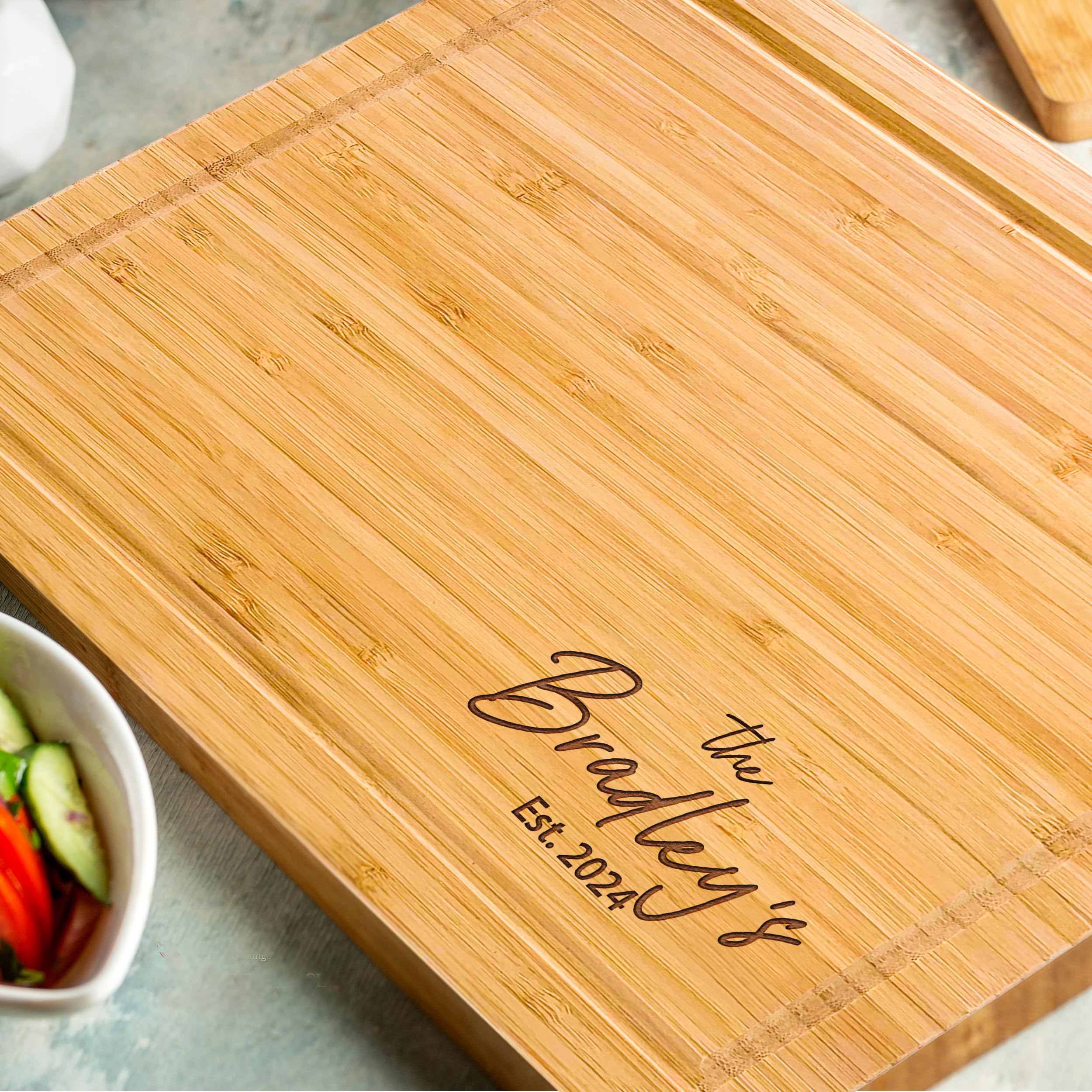 Personalized Engraved Wood Cutting Board for Couples, Walnut Edge Engraved Custom Wedding Gifts, Best Gift Ideas for Christmas, Parents, Anniversary, Housewarming, House Closing, Engagement, Friends