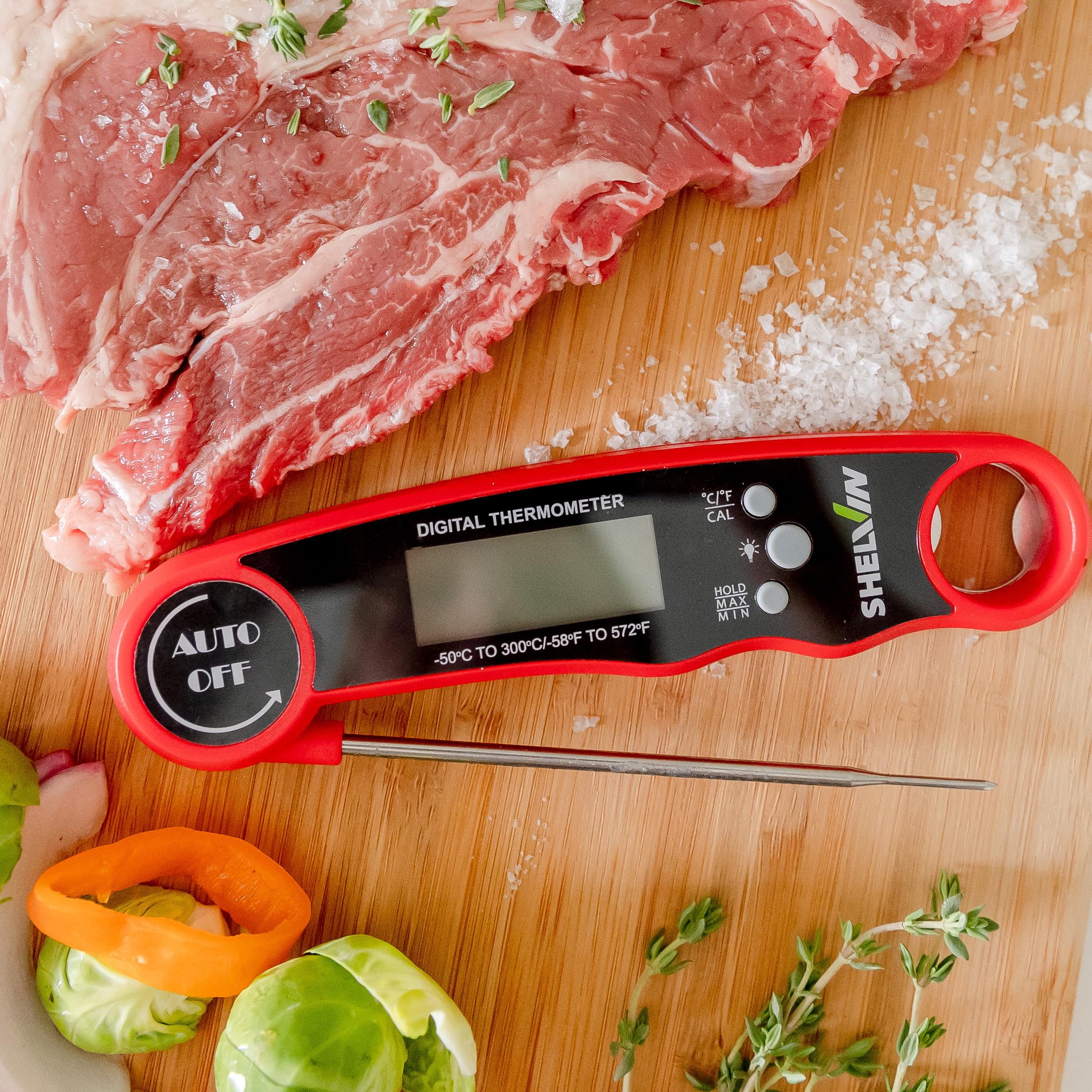 Digital Meat Thermometer with Bottle Opener - Waterproof Magnetic Instant Read Temperature Folding Probe for Cooking Hot Food Oil Fryer BBQ Grill Smoker Candy Liquids Beef Chicken Lamb Fish Pork