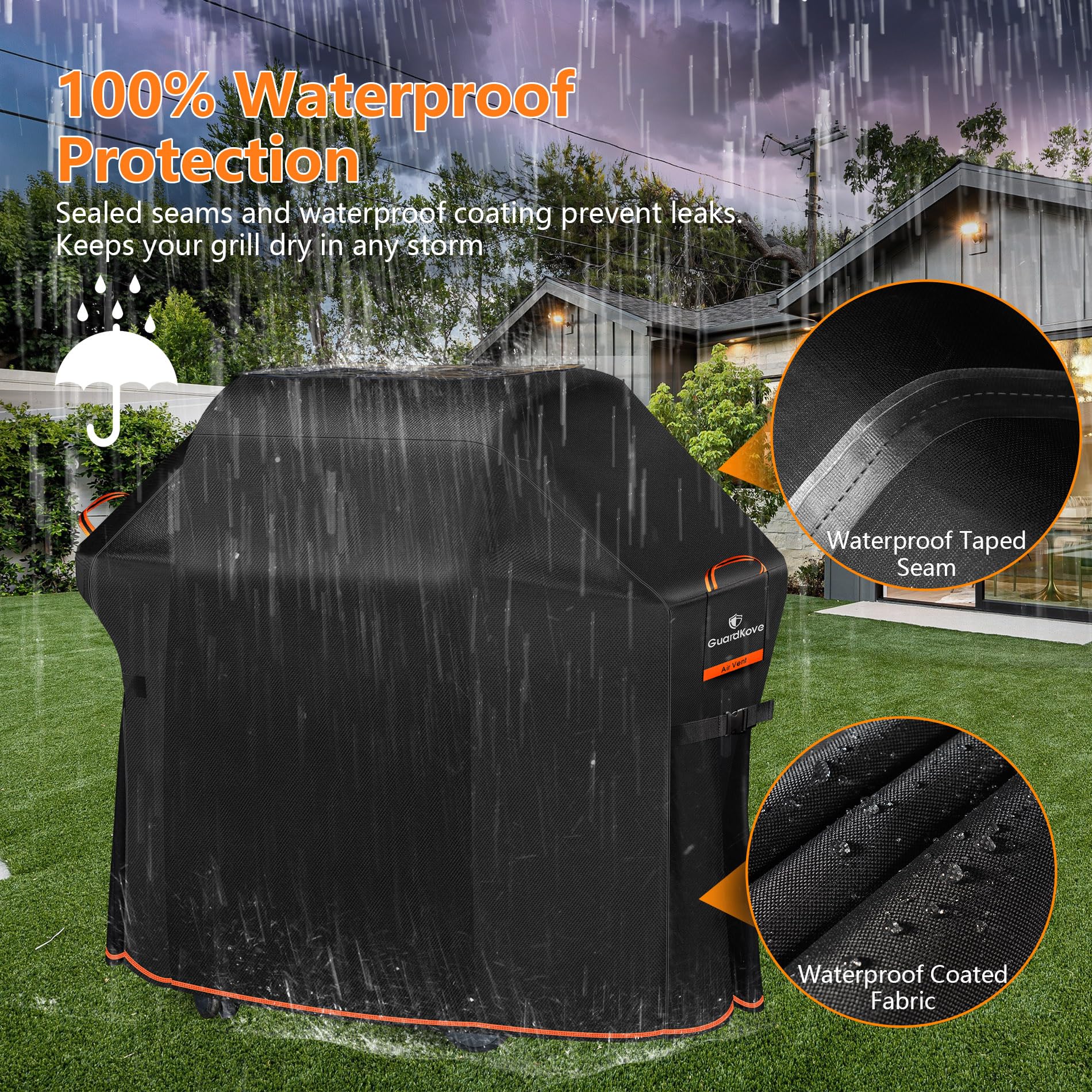 [Upgraded 1000D Heavy Duty Fabric] 60" Grill Cover for Outdoor Grill, Waterproof, Tear & Fade Resistant BBQ Cover with Buckle & Air Vent, Gas Grill Cover for 3-4 Burner Weber Nexgrill Char-Broil Grill