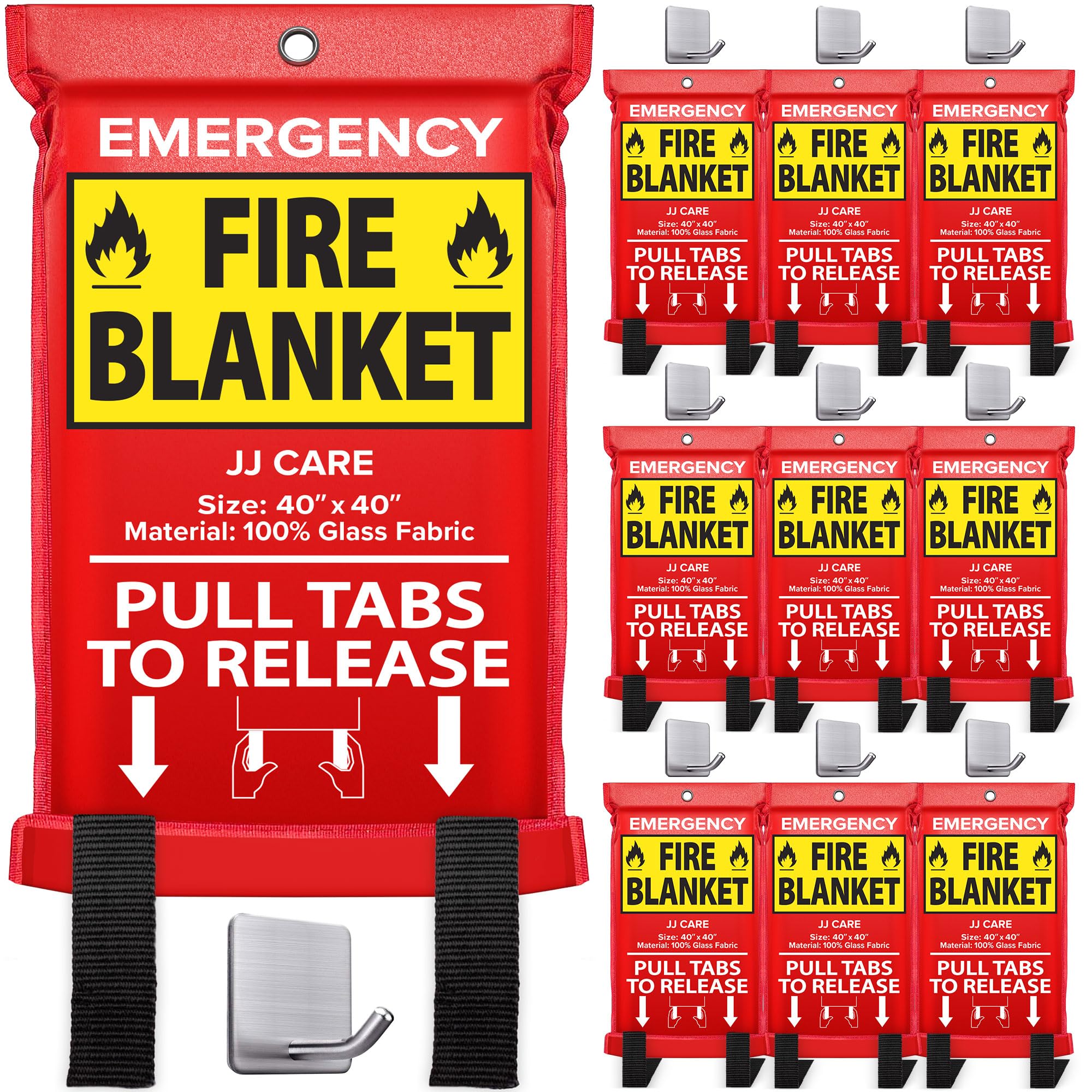 JJ CARE Fire Blanket – 10 Packs with Hooks – Emergency Fire Blanket for Home & Kitchen, High Heat Resistant Fire Suppression Blankets for Home Safety, Kitchen, and Camping