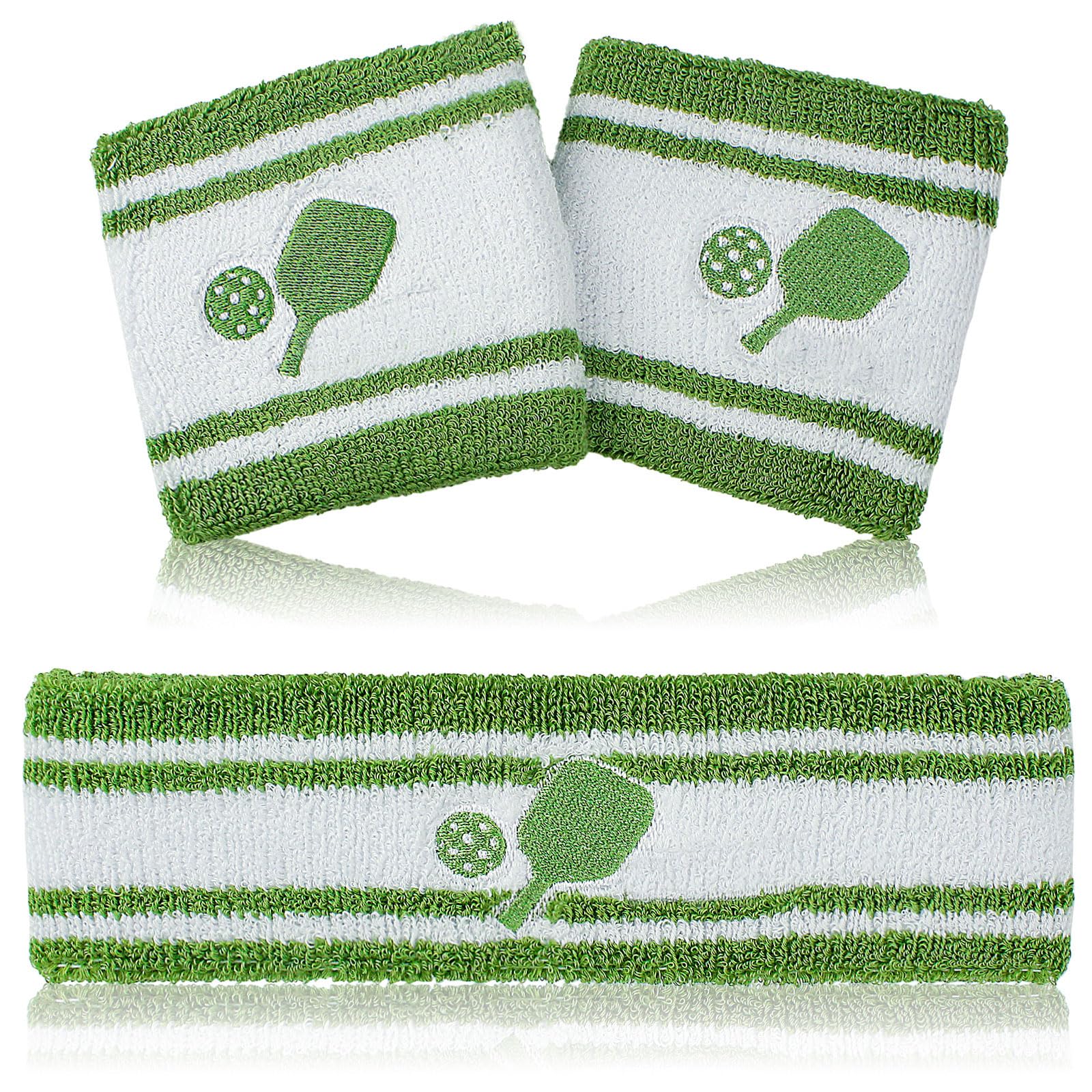 KOFULL Pickleball Accessories, Pickleball Gifts for Women and Men, Cotton Sweat Bands Headband Set for Pickleball, Tennis, Golf, Yoga Sports, Green