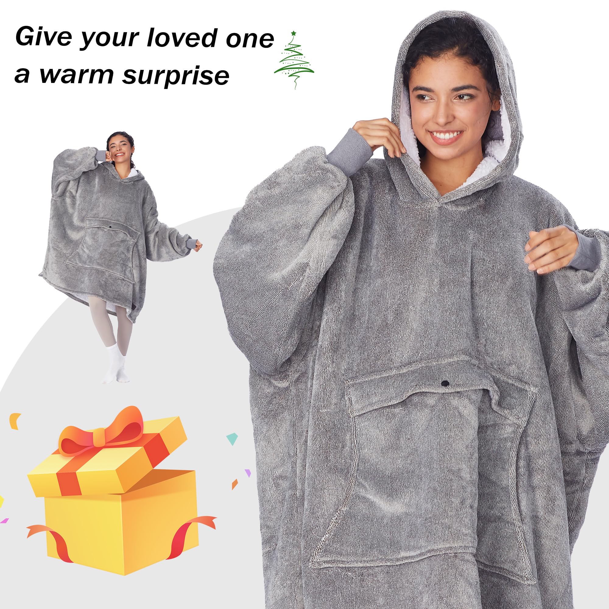 Catalonia Oversized Wearable Blanket Hoodie Sweatshirt, Comfortable Sherpa Lounging Pullover for Adults Men Women Teenagers Wife Girlfriend Gift